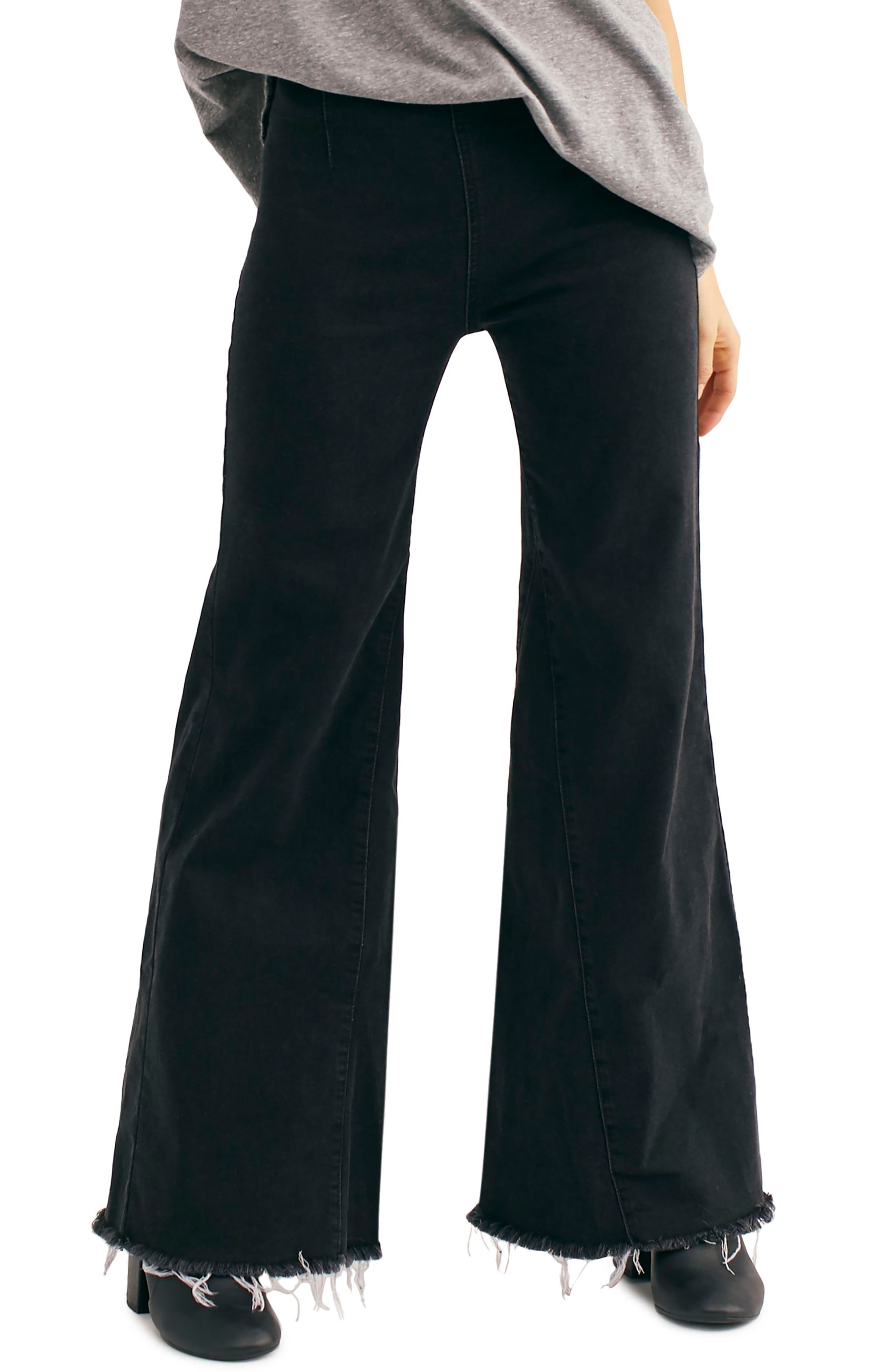 Free People Drapey Raw Hem Flared Pull On Jeans