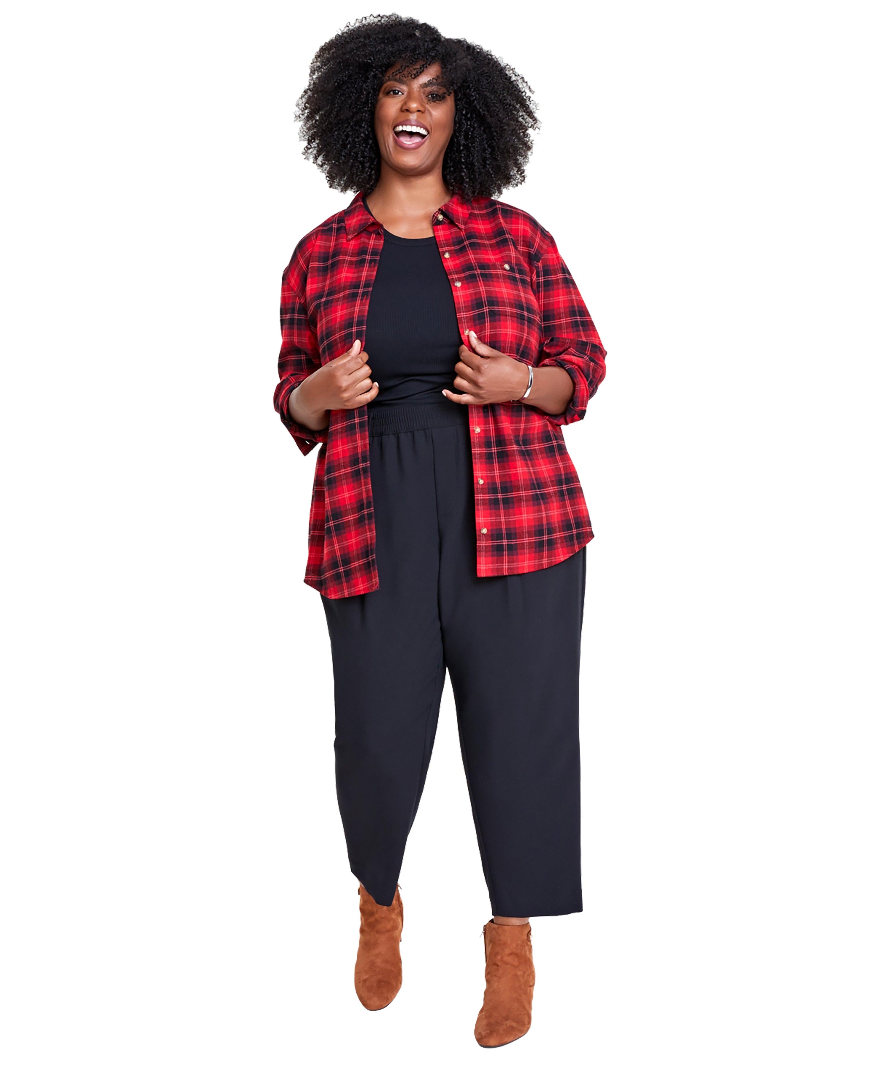 Plus Size Cotton Flannel Plaid Tunic Shirt
