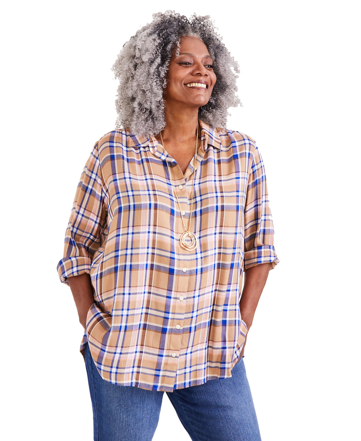 Plus Size Plaid Boyfriend Tunic Shirt
