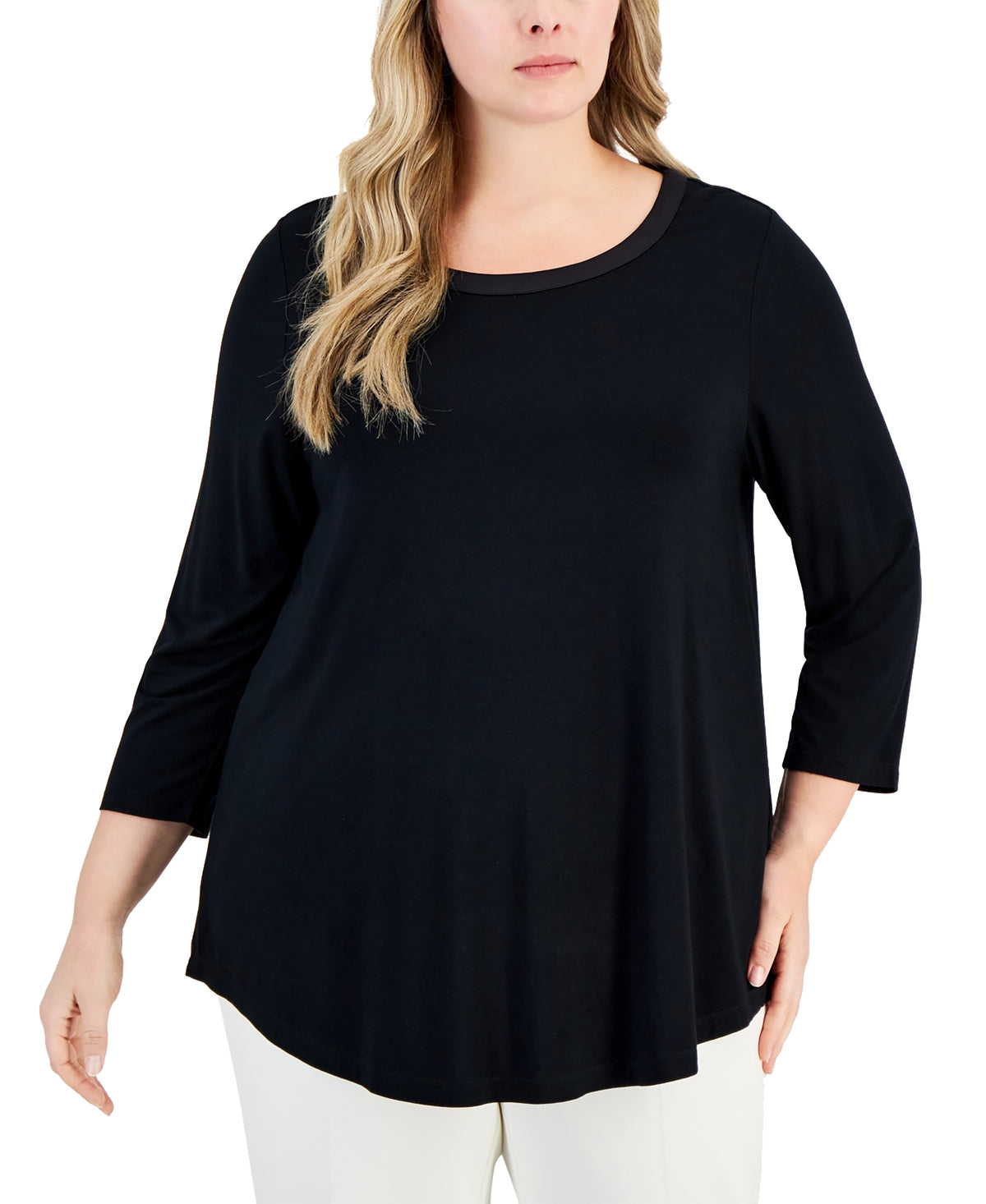 Plus Size Satin-Trim Top