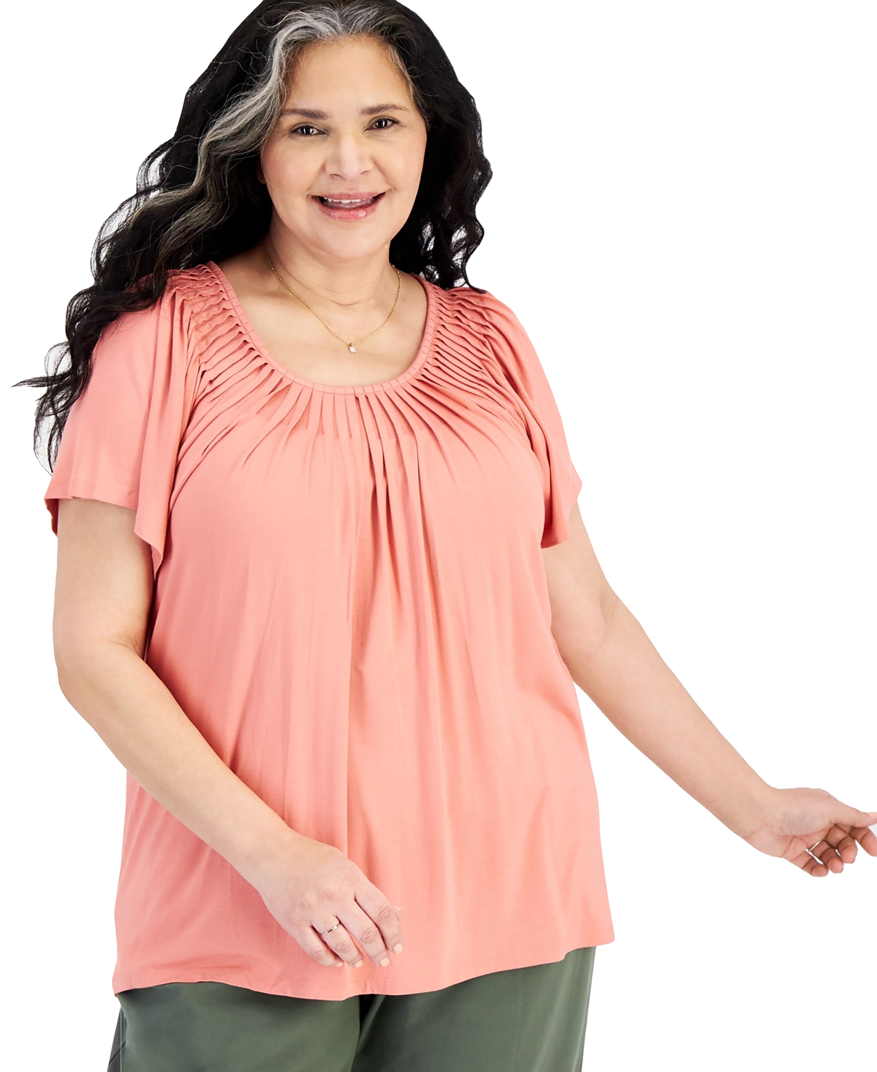 Plus Size Pleat-Neck Top