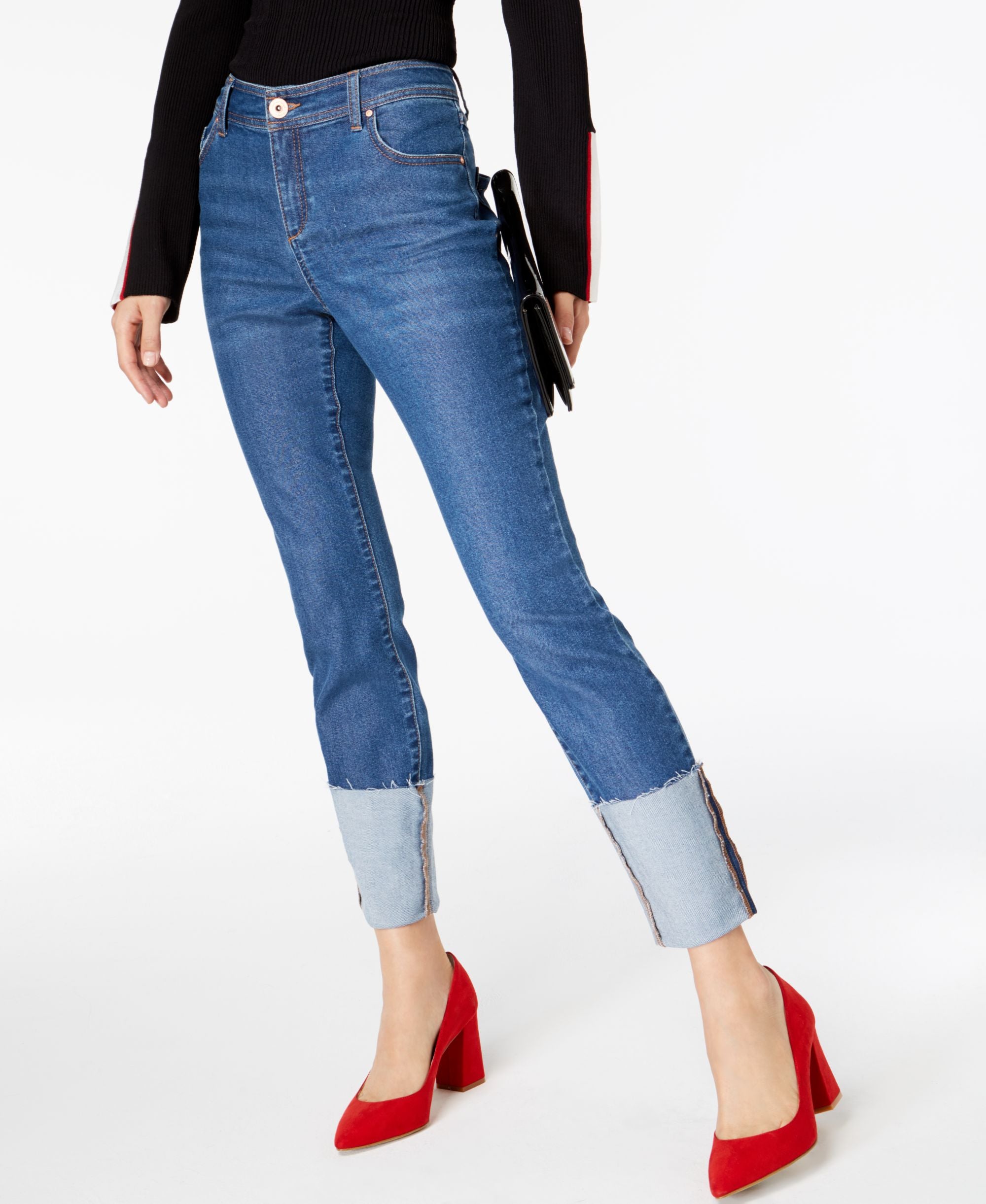 Ripped Cuffed Skinny Jeans