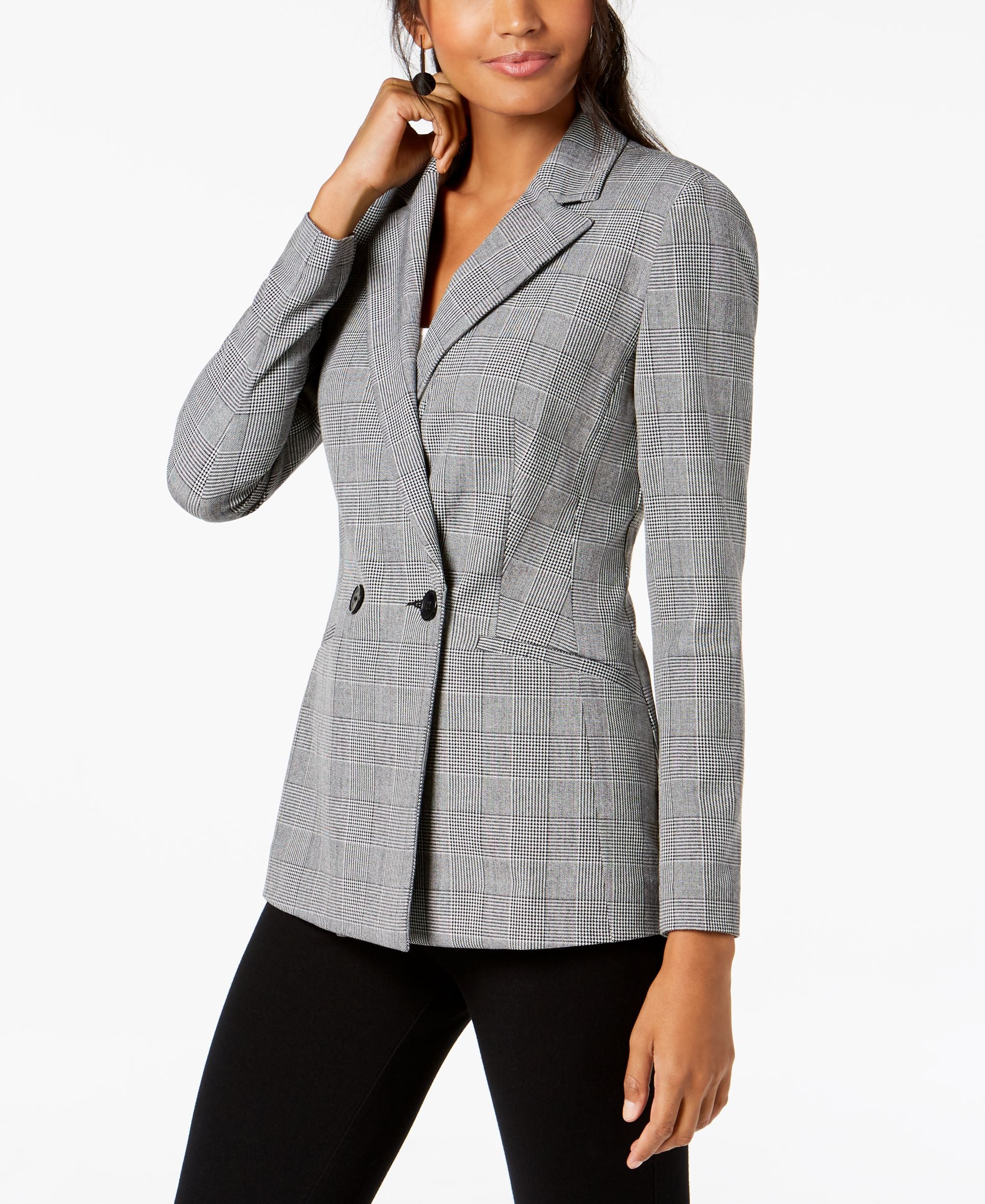 I.N.C. Double-Breasted Plaid Blazer