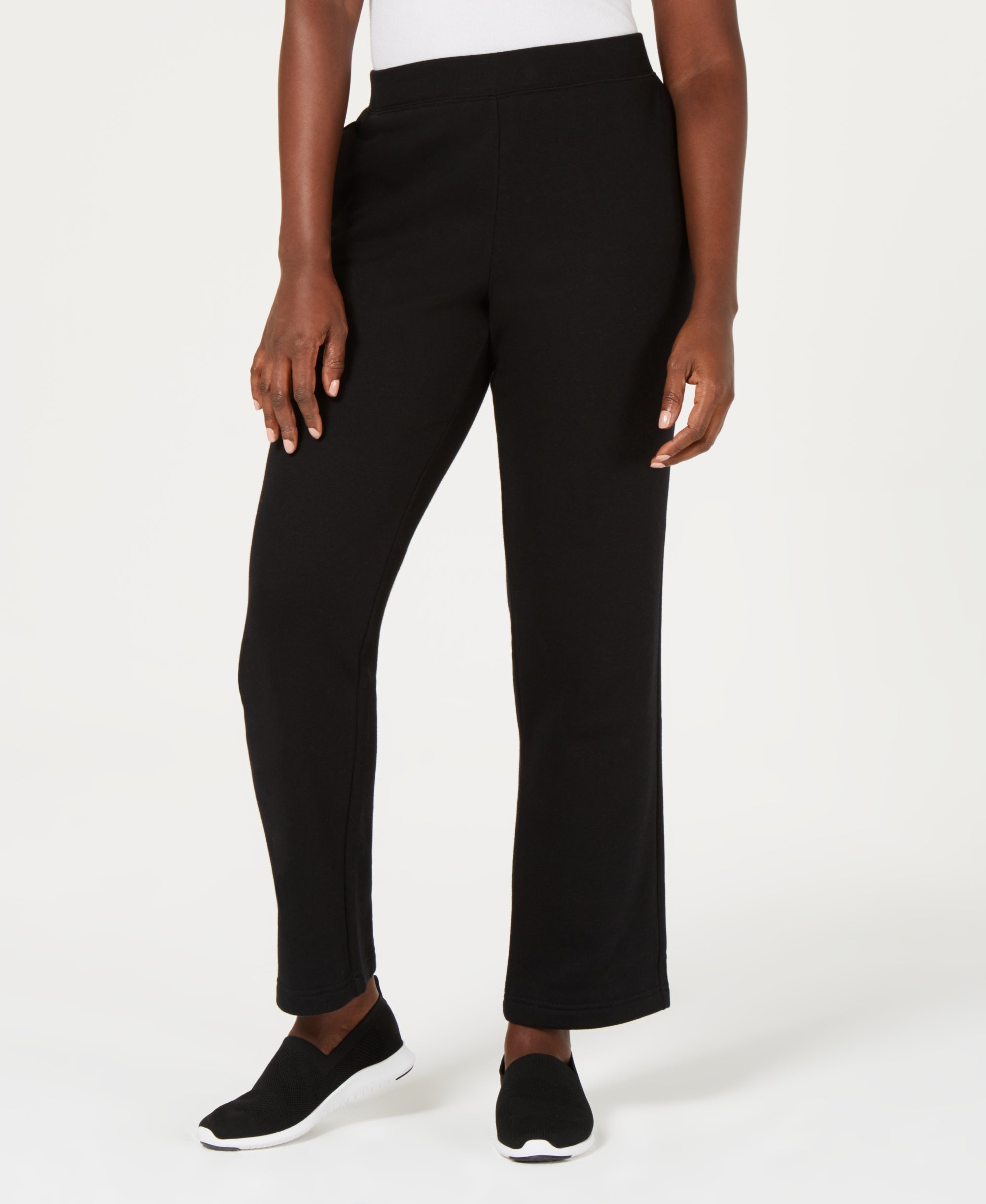 Fleece Knit Mid-rise Solid Pull-On Pants