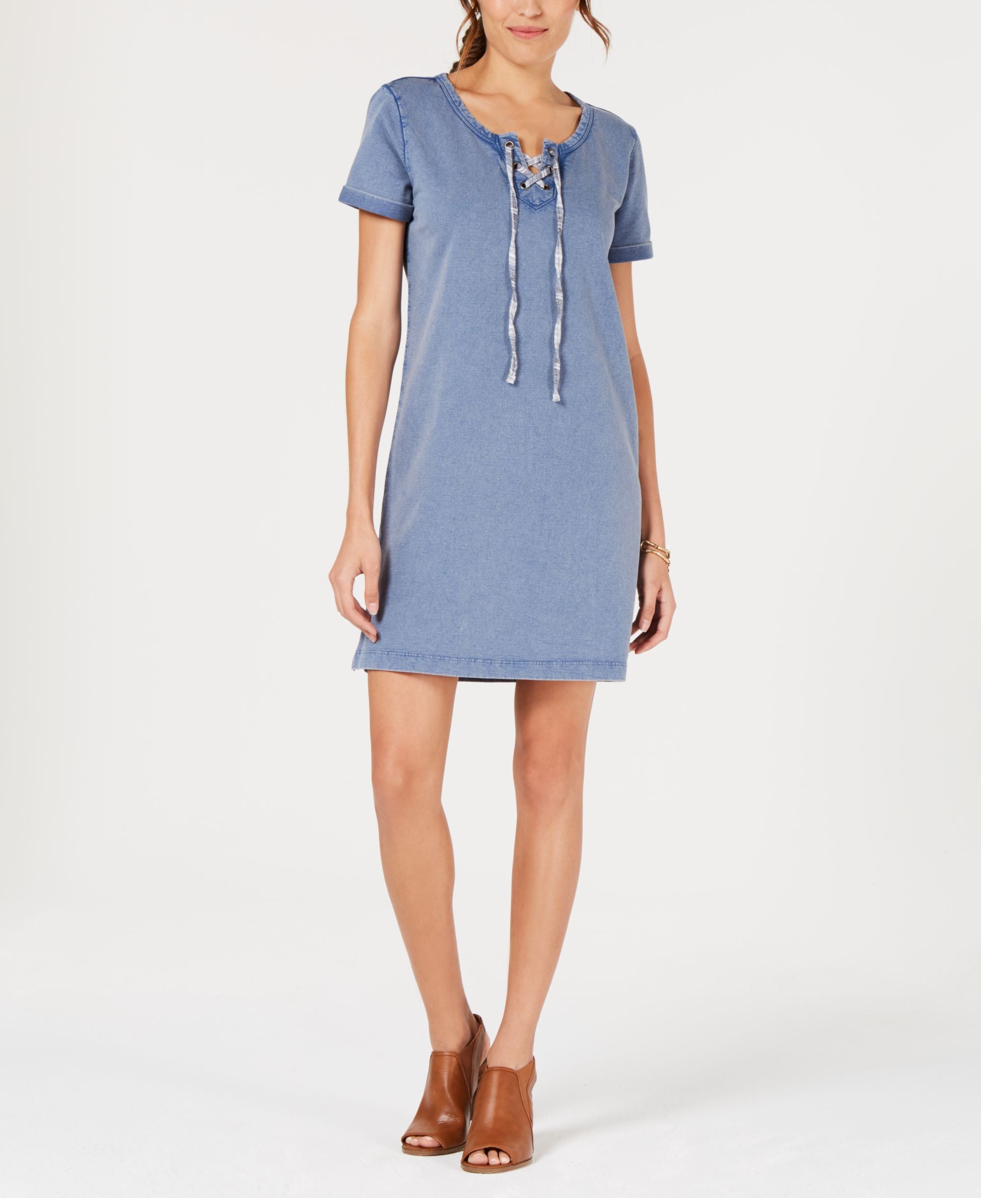 Style & Co Lace Up Cotton T-Shirt Dress