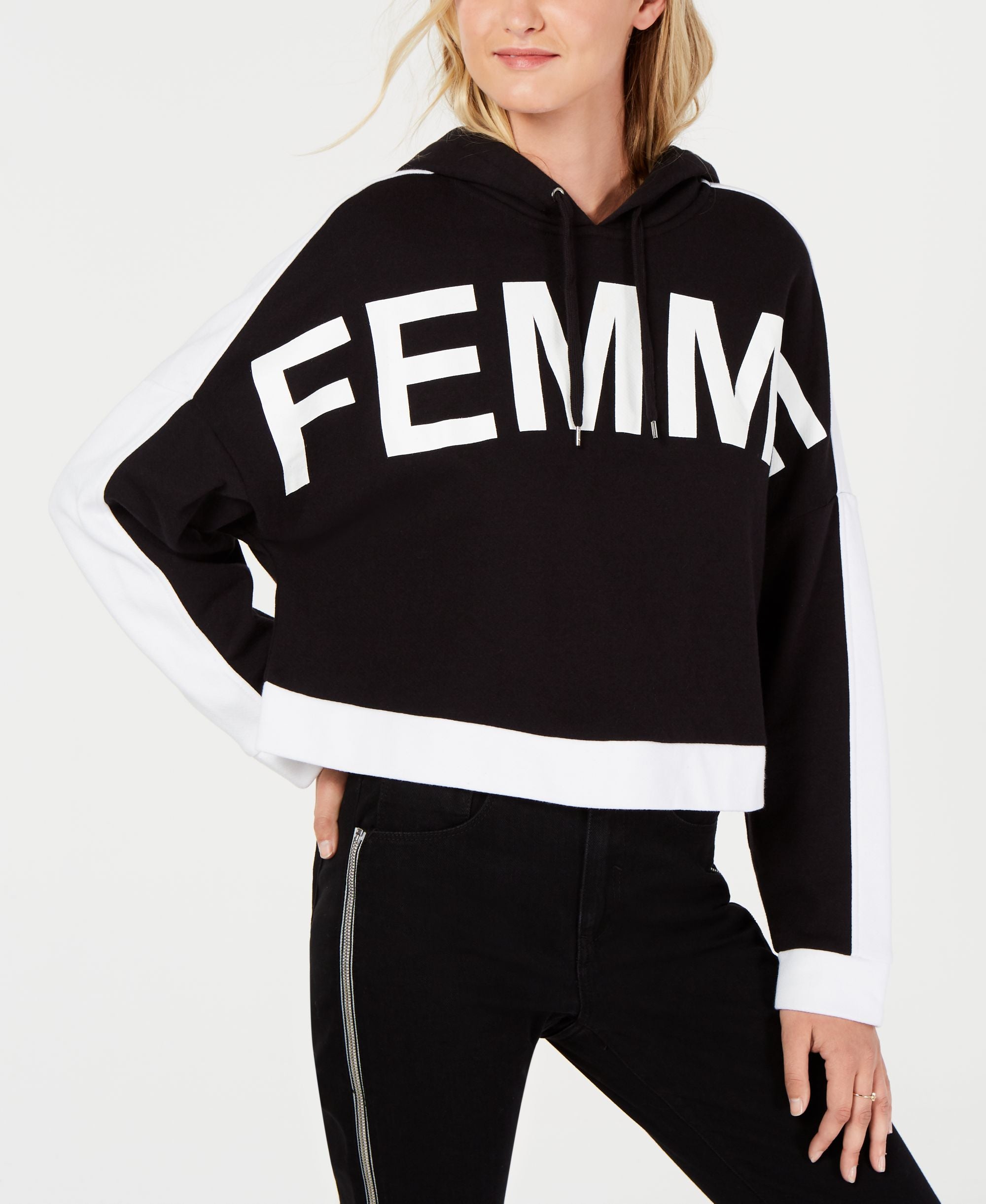 Graphic-Print Cropped Hoodie