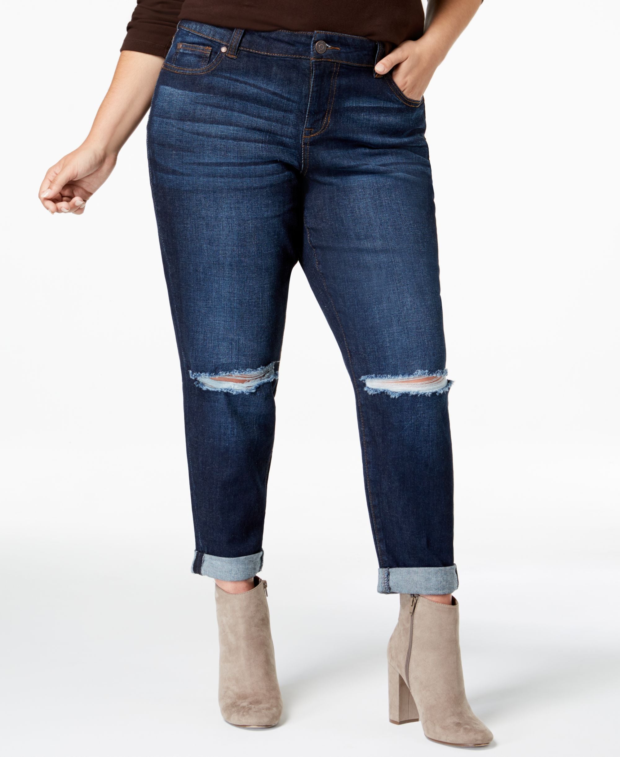 Celebrity Pink Trendy Plus Size Ripped Girlfriend Fit Jeans