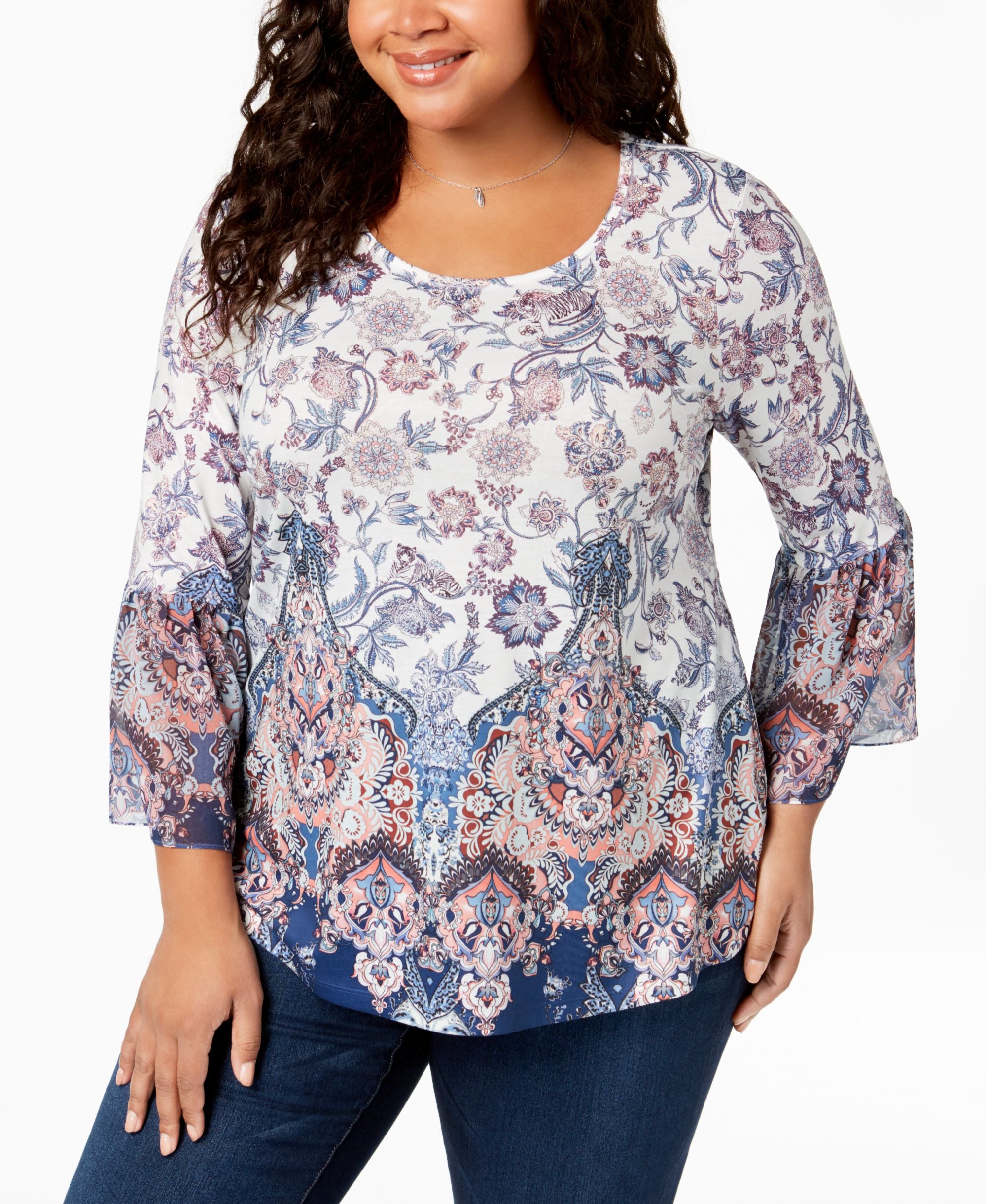 Style & Co Plus Size Printed Lantern Sleeve Top
