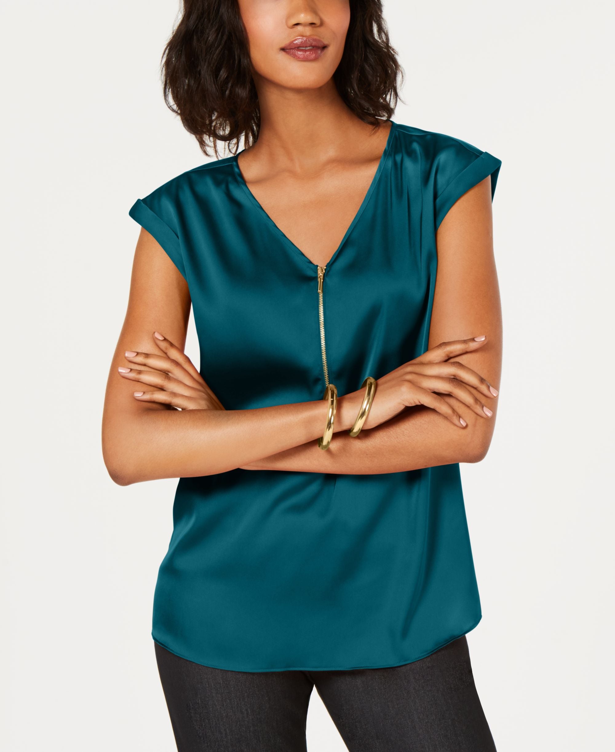 JM Collection Zip Front Blouse