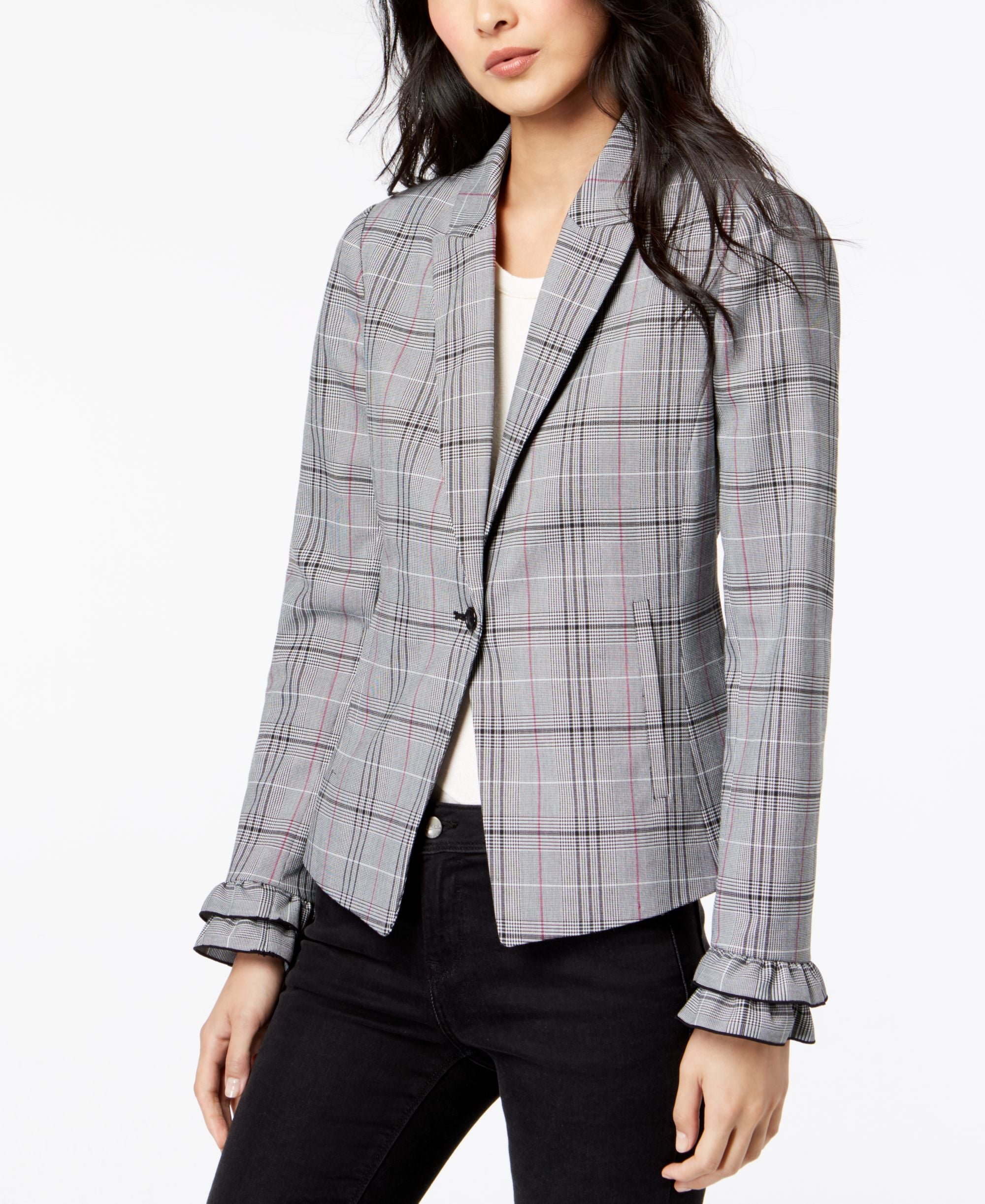 Maison Jules Menswear Plaid Fitted One Button Jacket