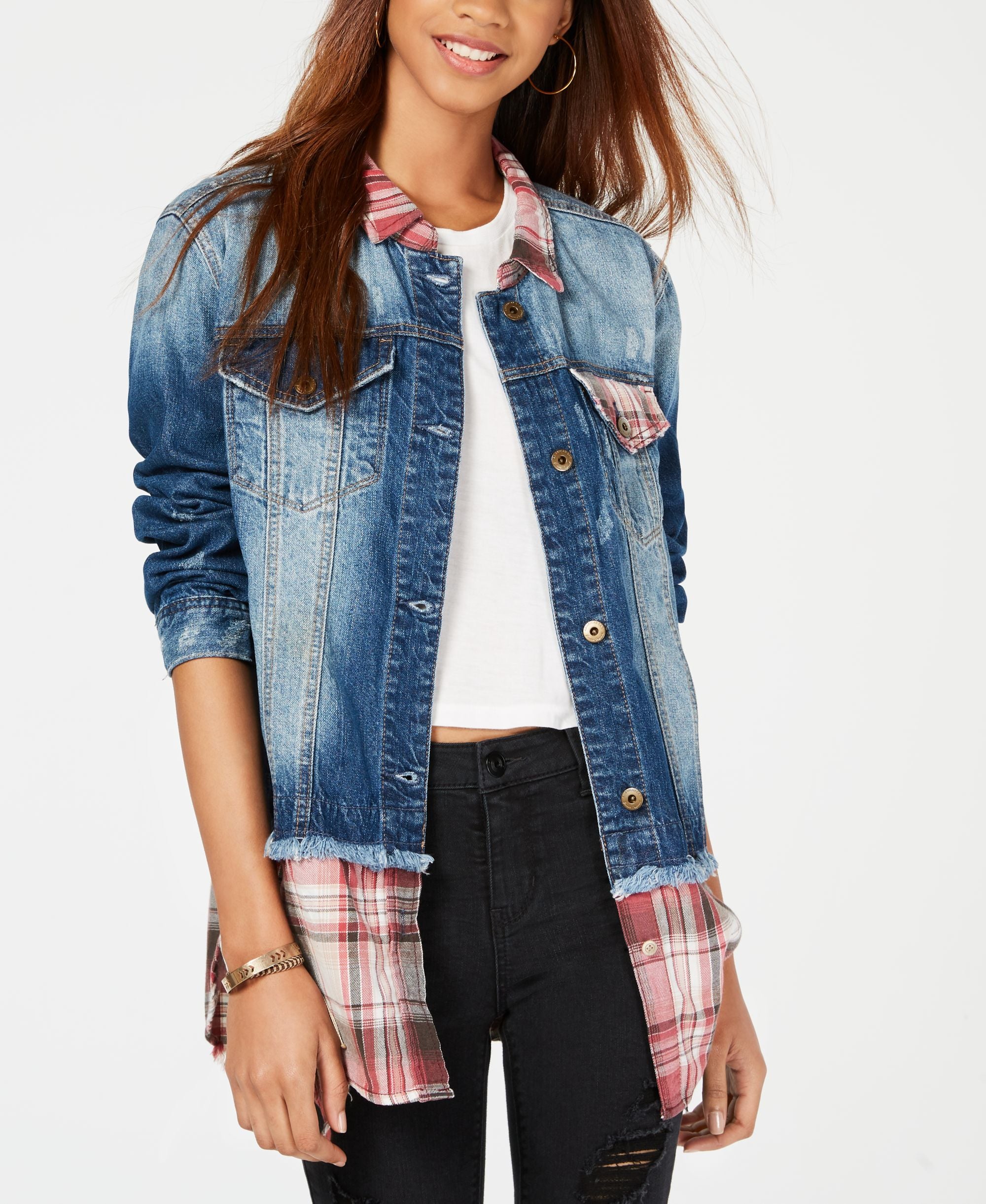 American Rag Juniors Plaid Denim Jacket