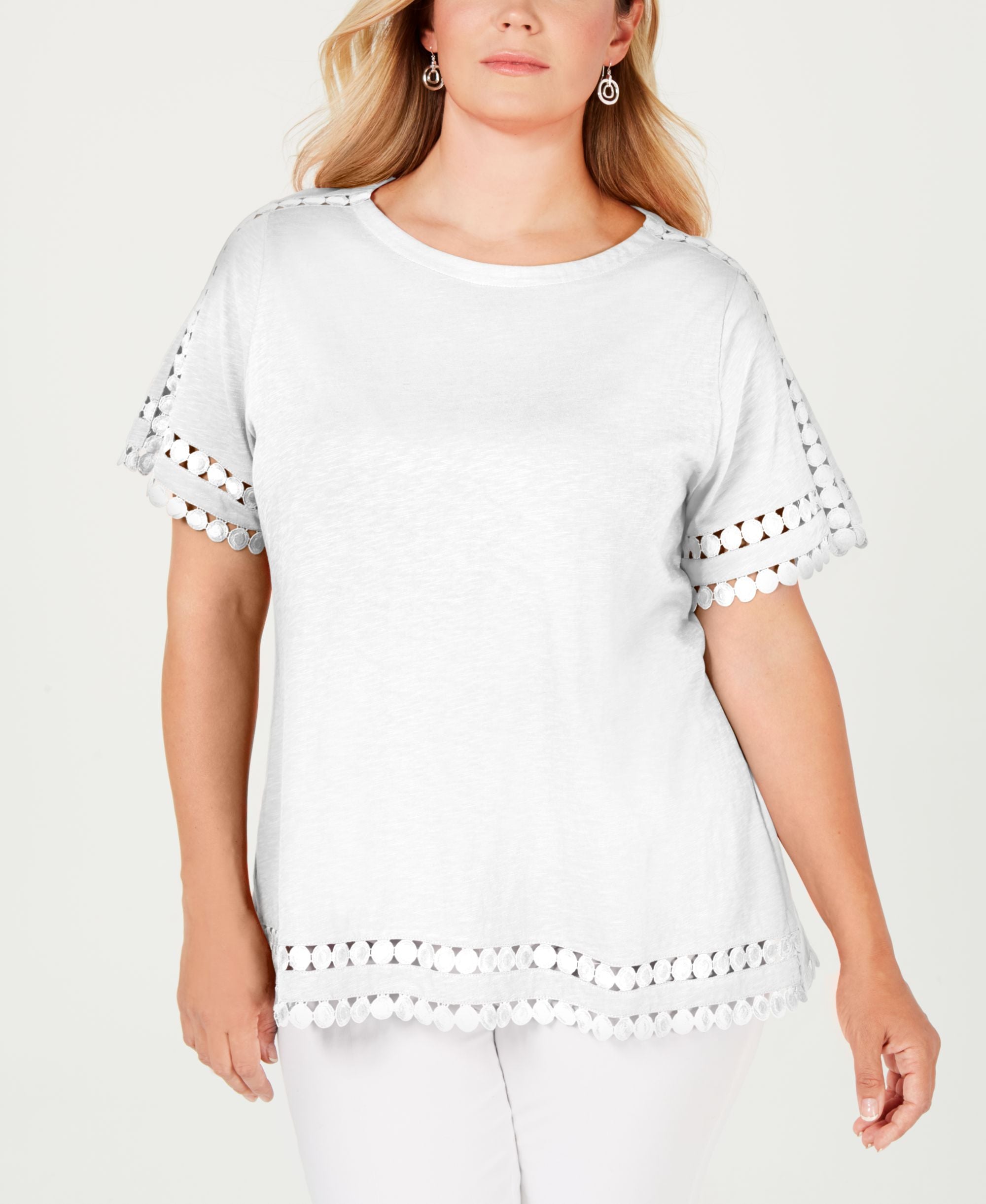 Charter Club Plus Size Cotton Circle Trim Top