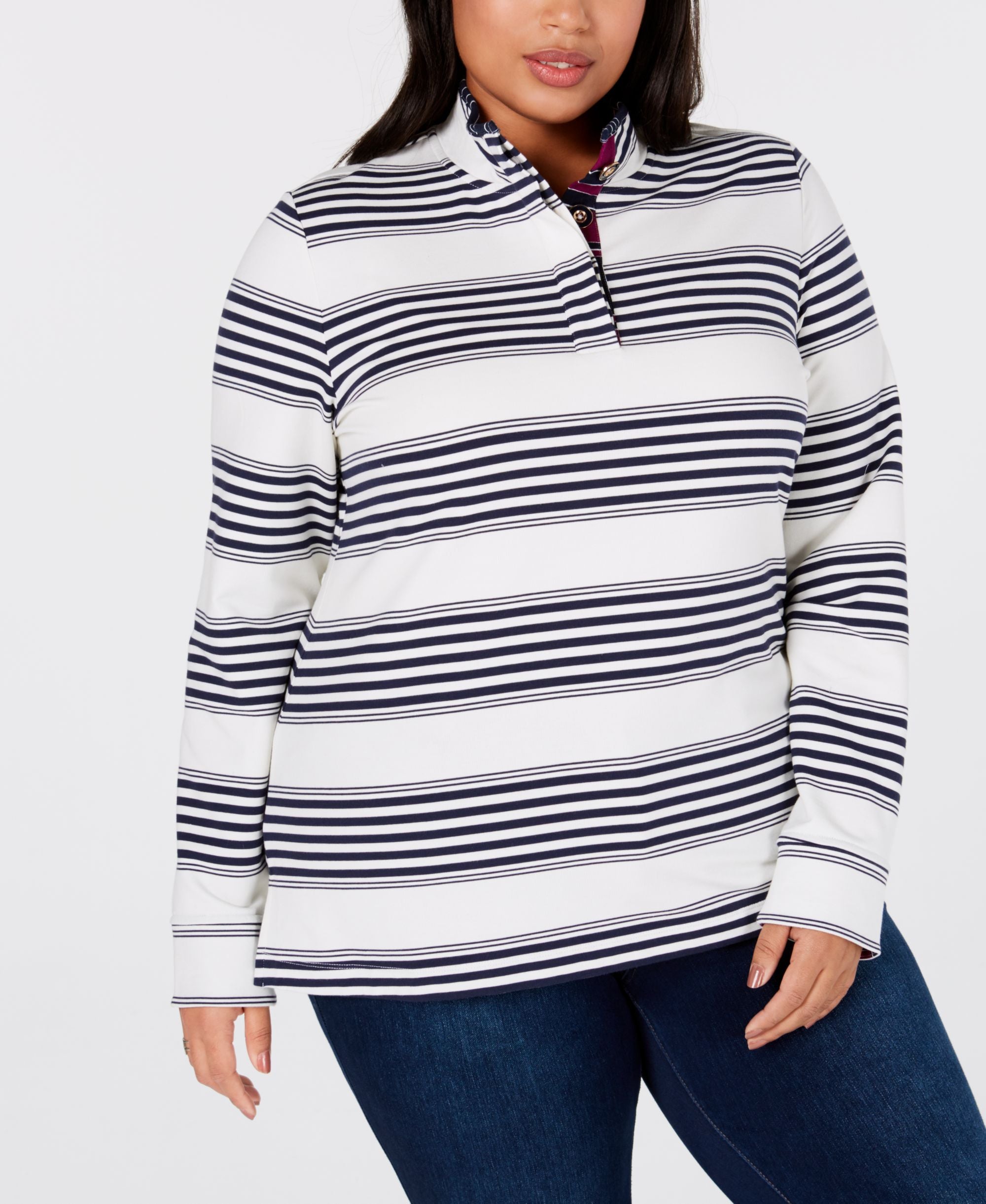 Plus Size Striped French Terry Henley