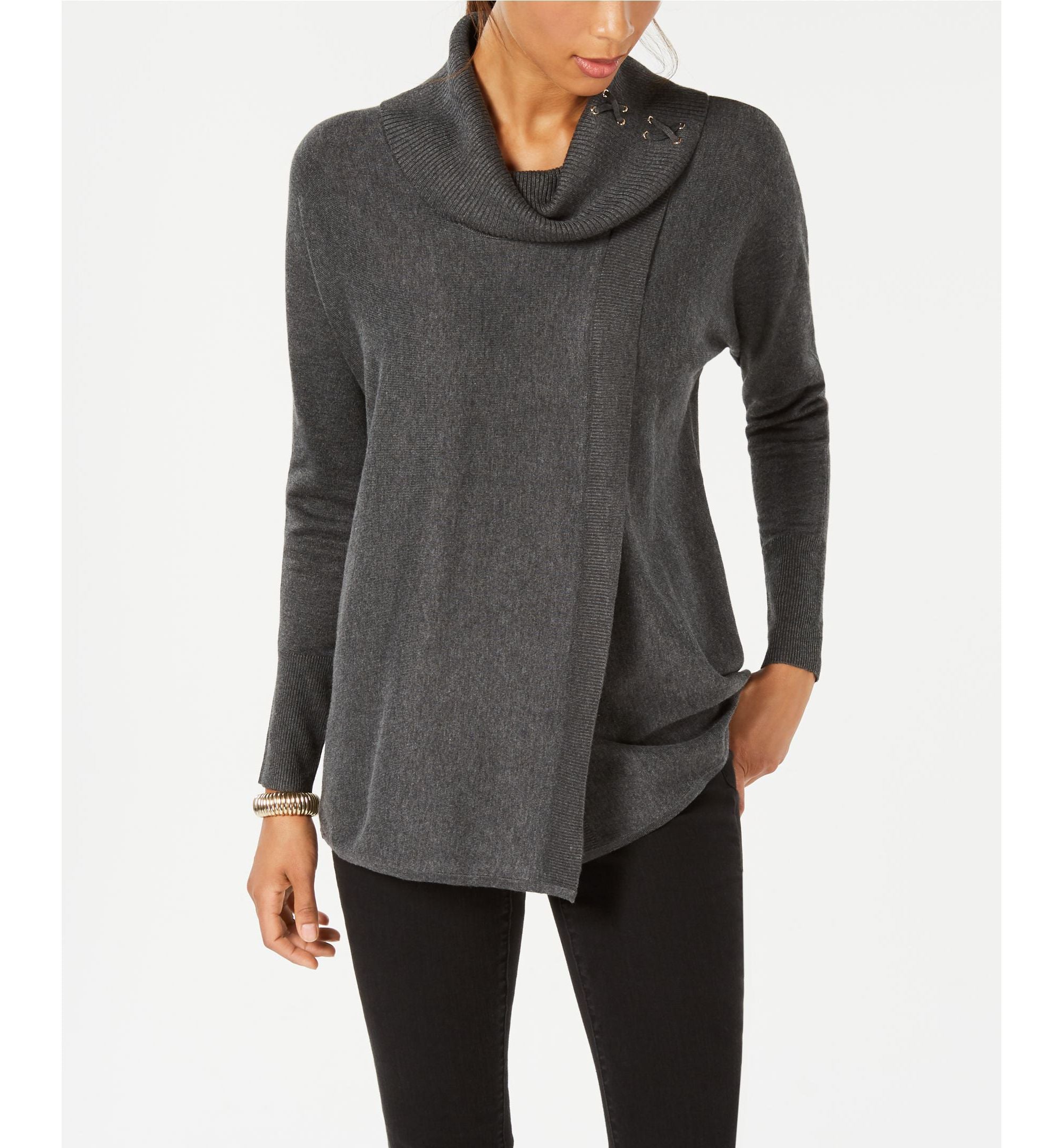 JM Collection Faux Wrap Cowl Neck Sweater