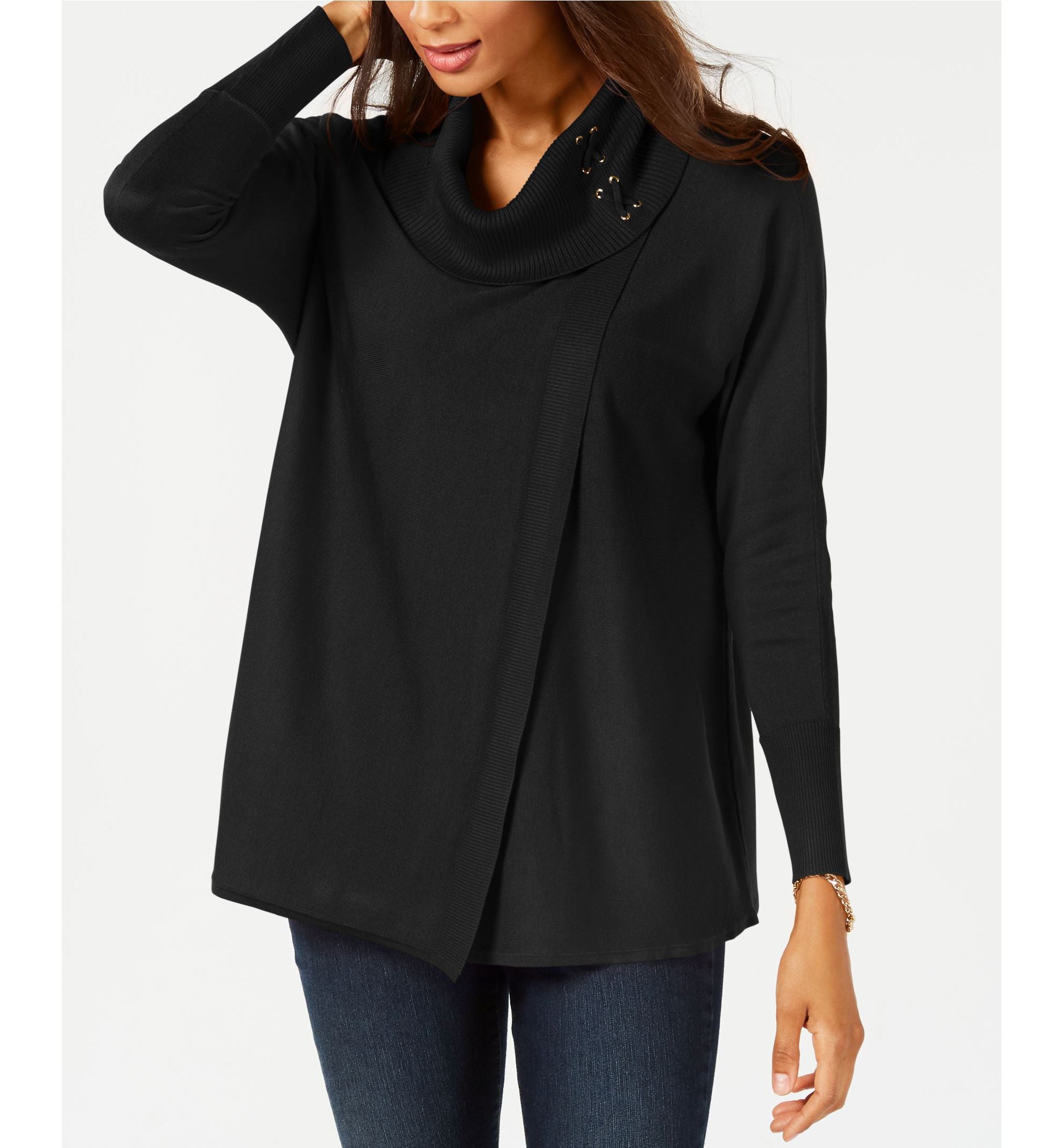 JM Collection Faux Wrap Cowl Neck Sweater