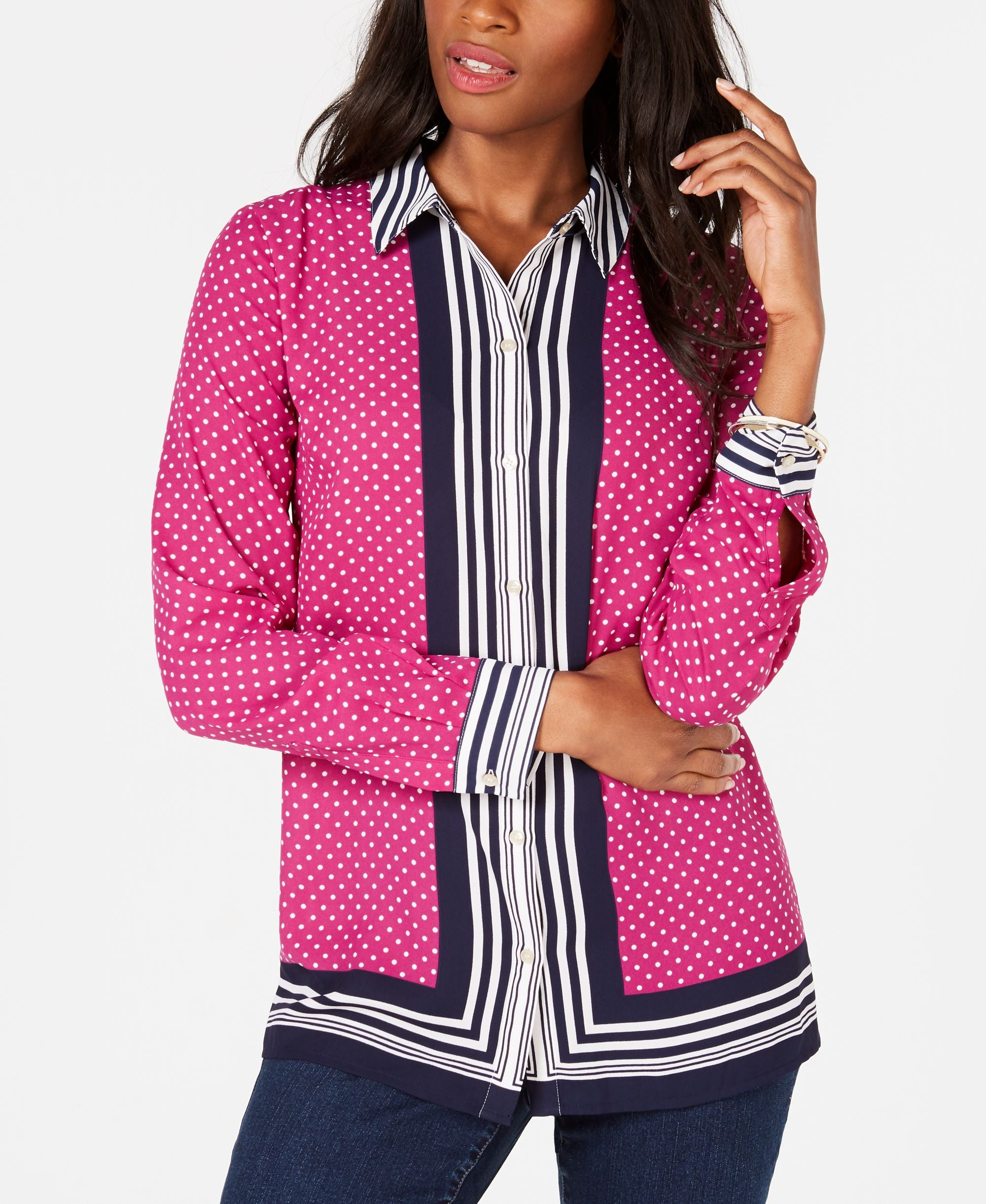 Charter Club Border Stripe Dot Print Blouse