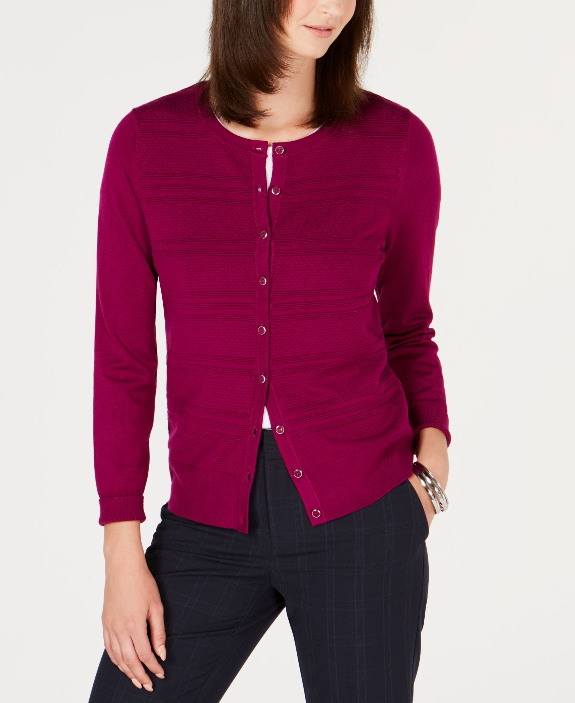 Charter Club Textured Cardigan Autumn Berry XS