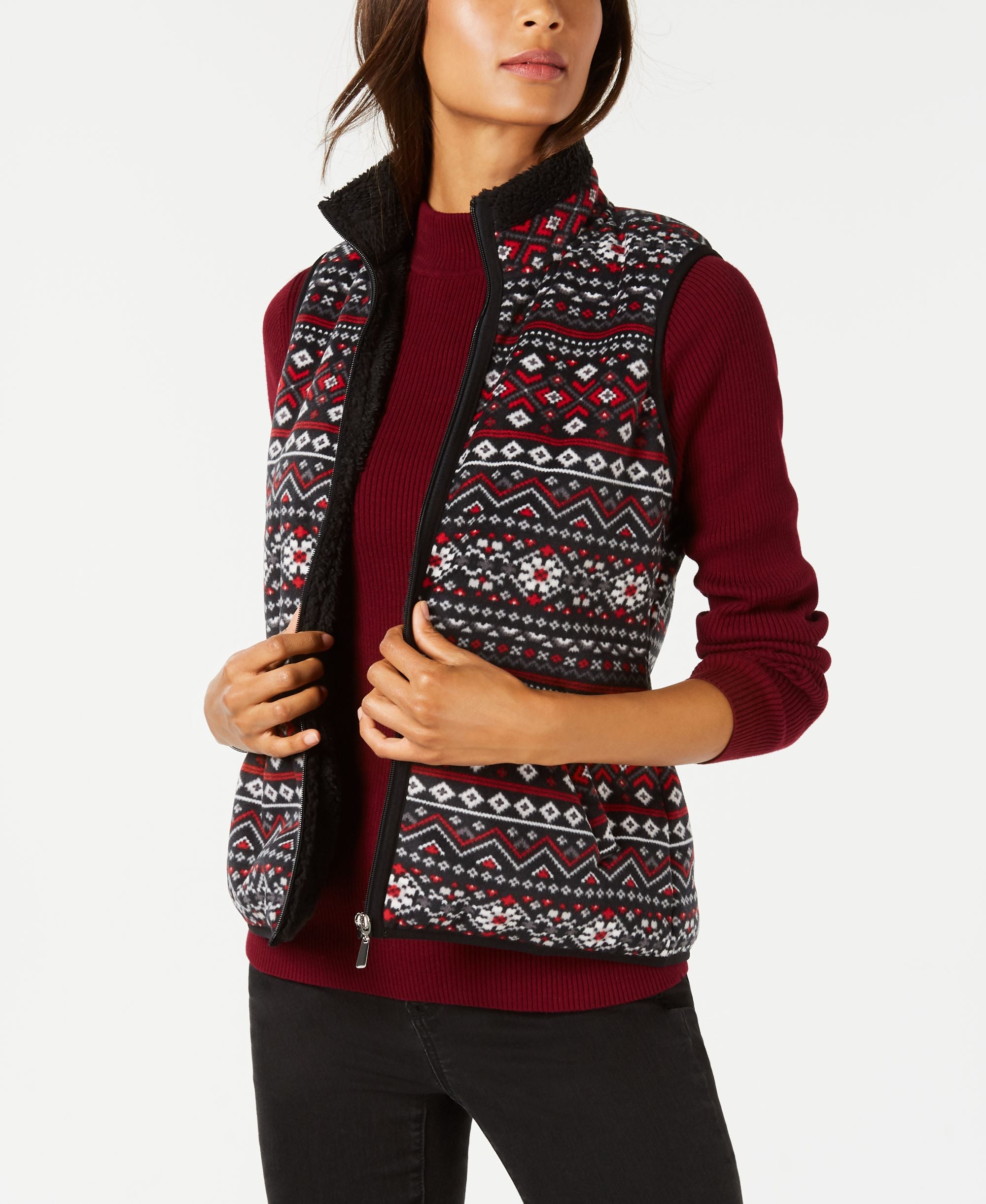 Karen Scott Fair Isle Zip Front Vest