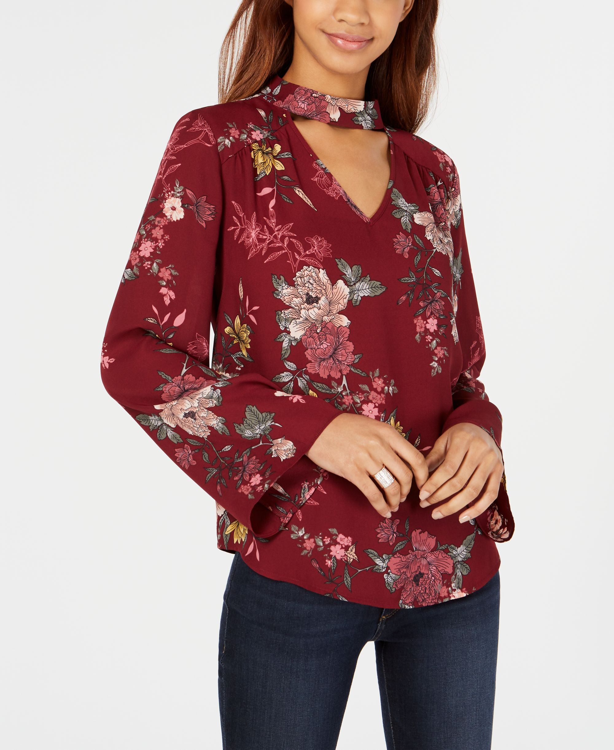 Hippie Rose Juniors Floral Printed Choker Blouse