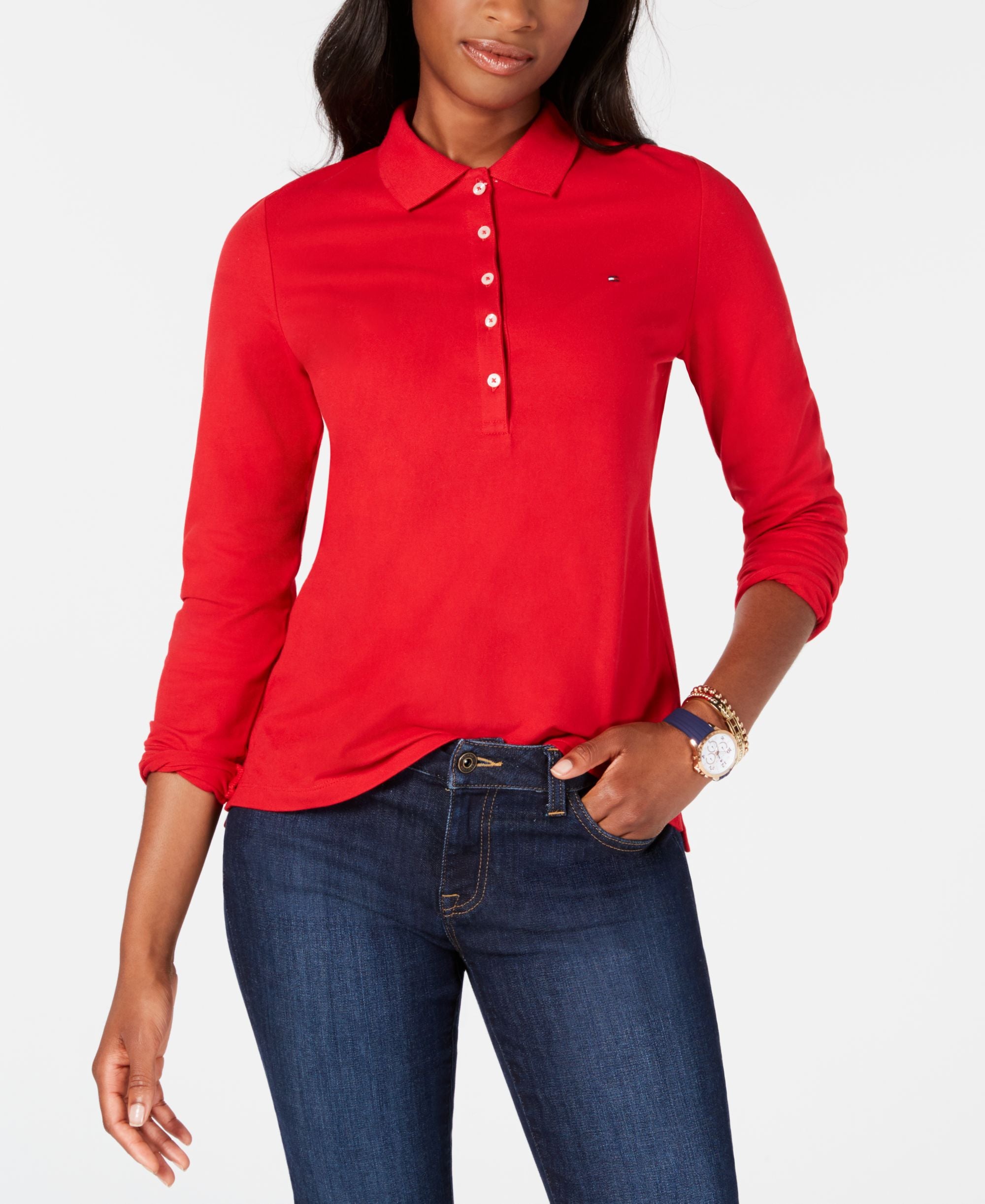 Tommy Hilfiger Five Button Long Sleeve Polo Shirt