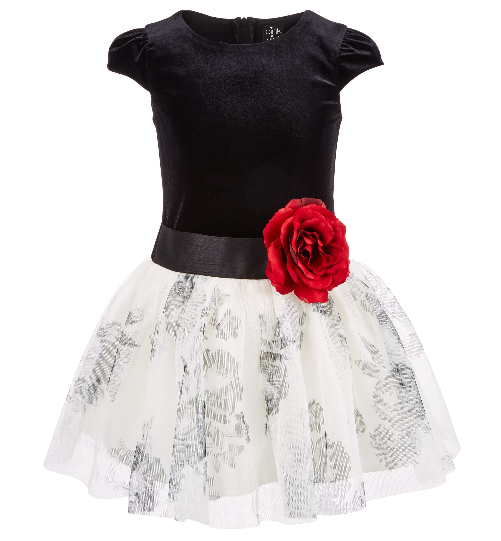 Pink Violet Little Girls Floral Print Mesh Dress