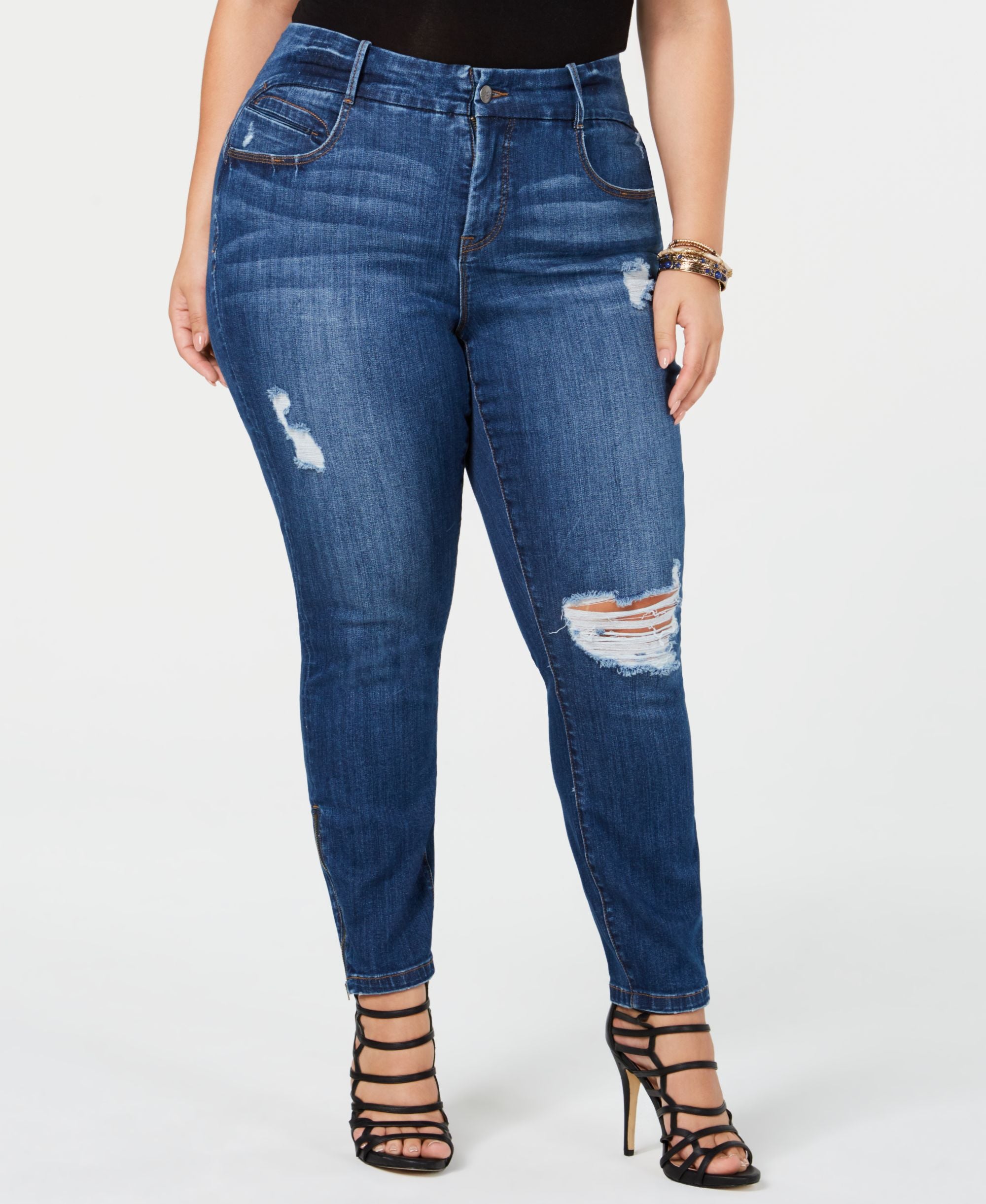 Ysj Plus Size Distressed Skinny Zip Ankle Jeans