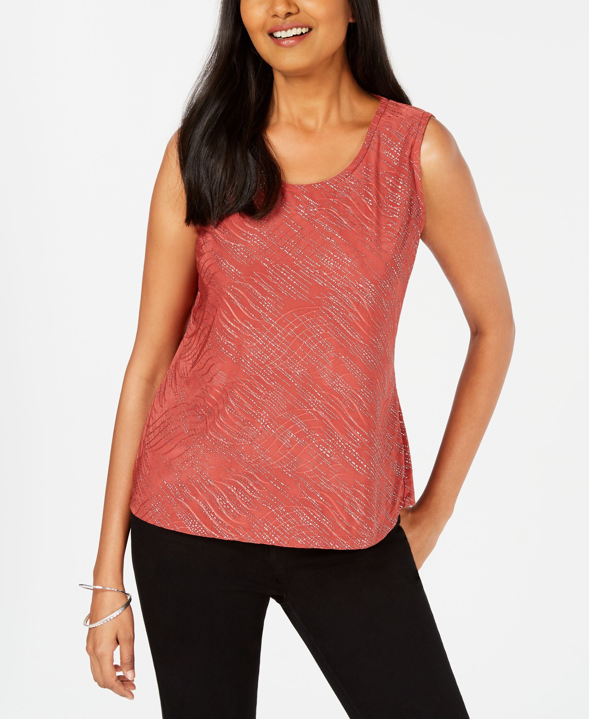 JM Collection Petite Jacquard Print Top