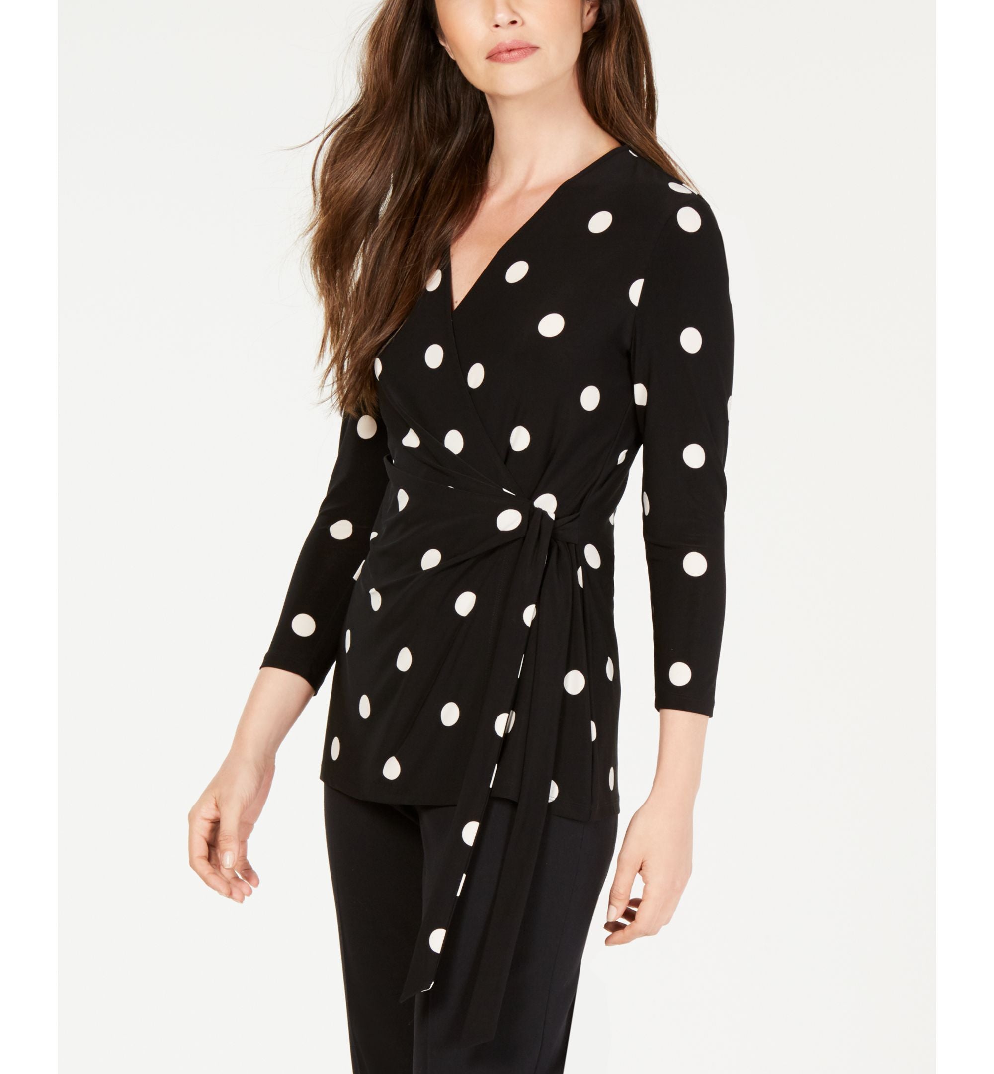 Anne Klein Petite Dot-Print Side-Tie Top