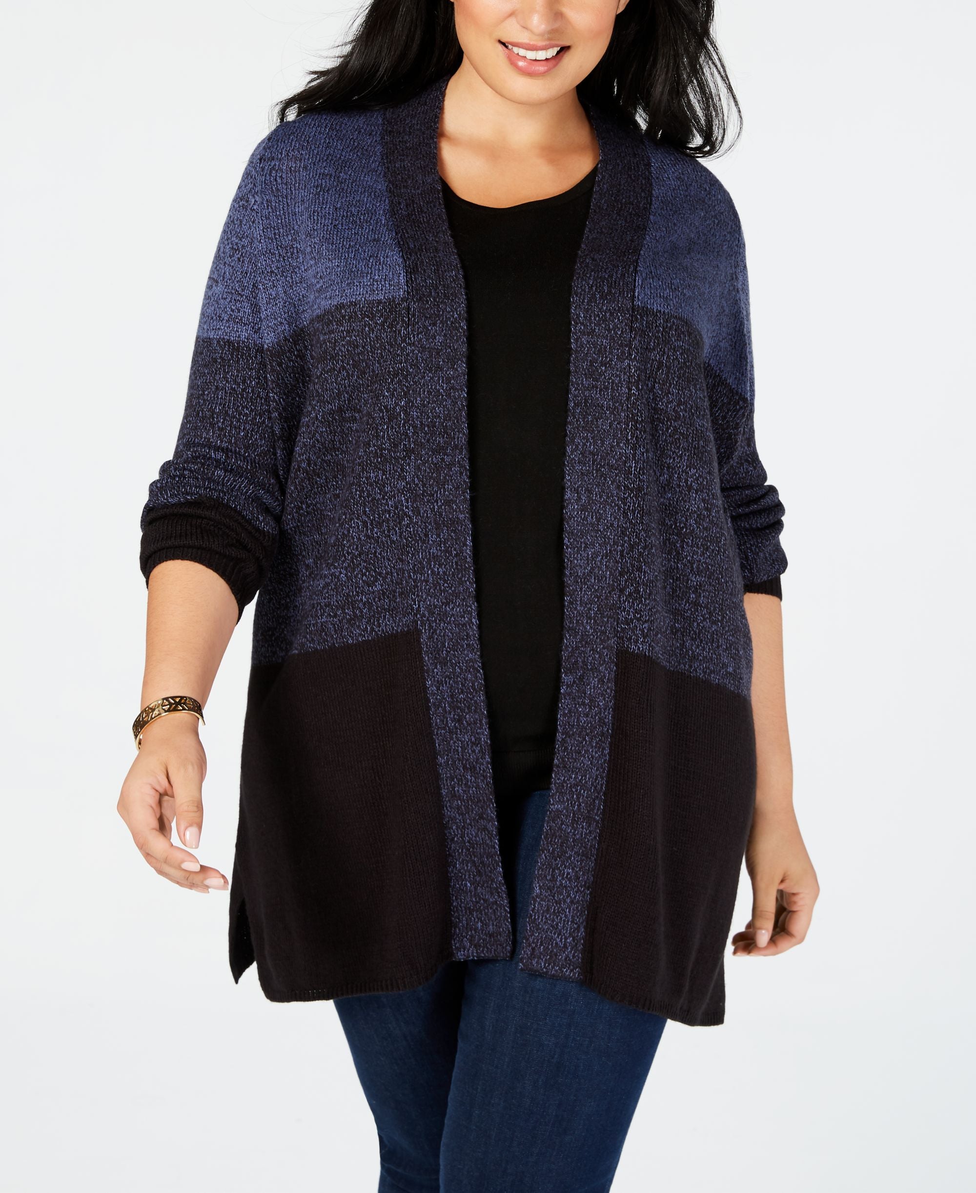 Karen Scott Plus Size Colorblock Cardigan