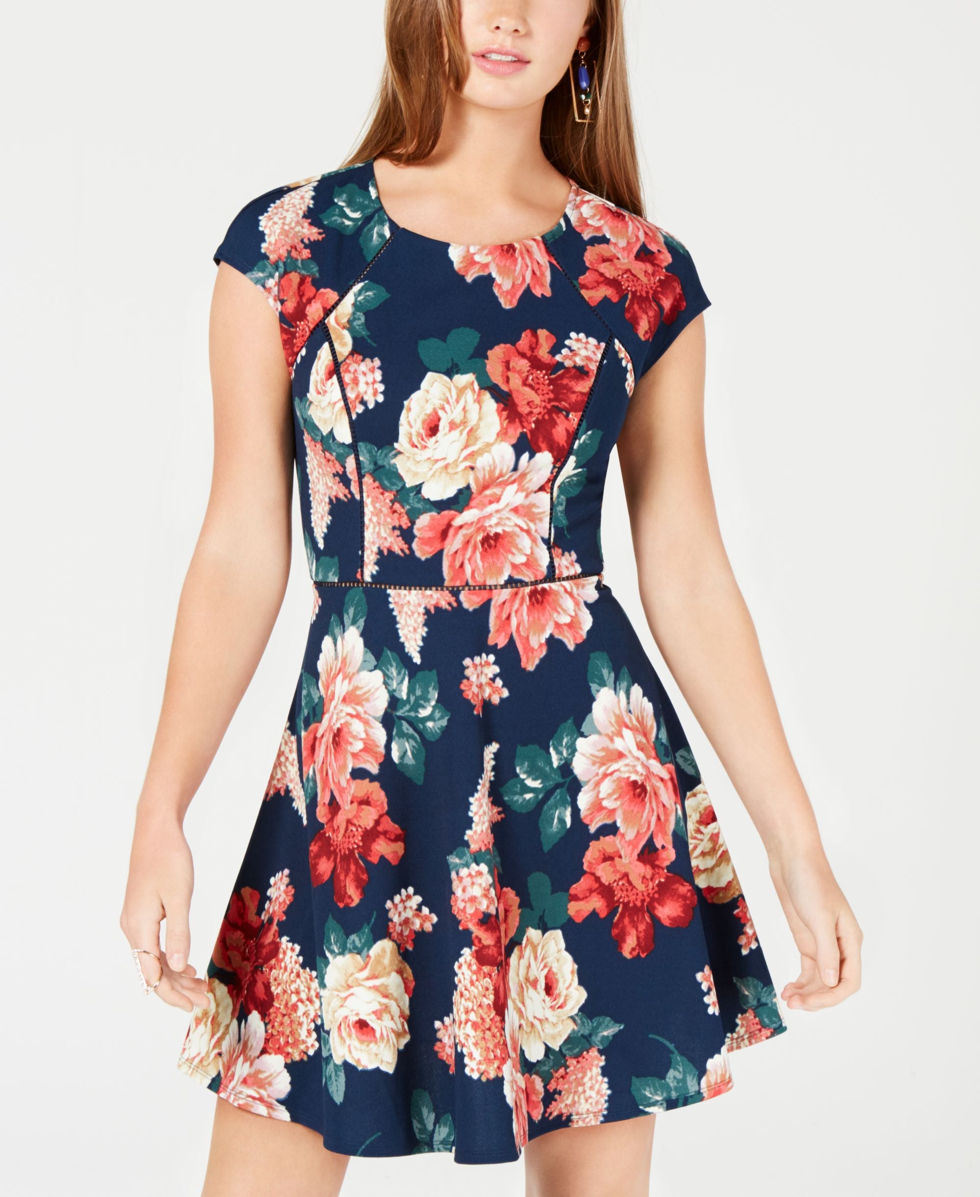 Juniors' Floral-Print Fit & Flare Dress