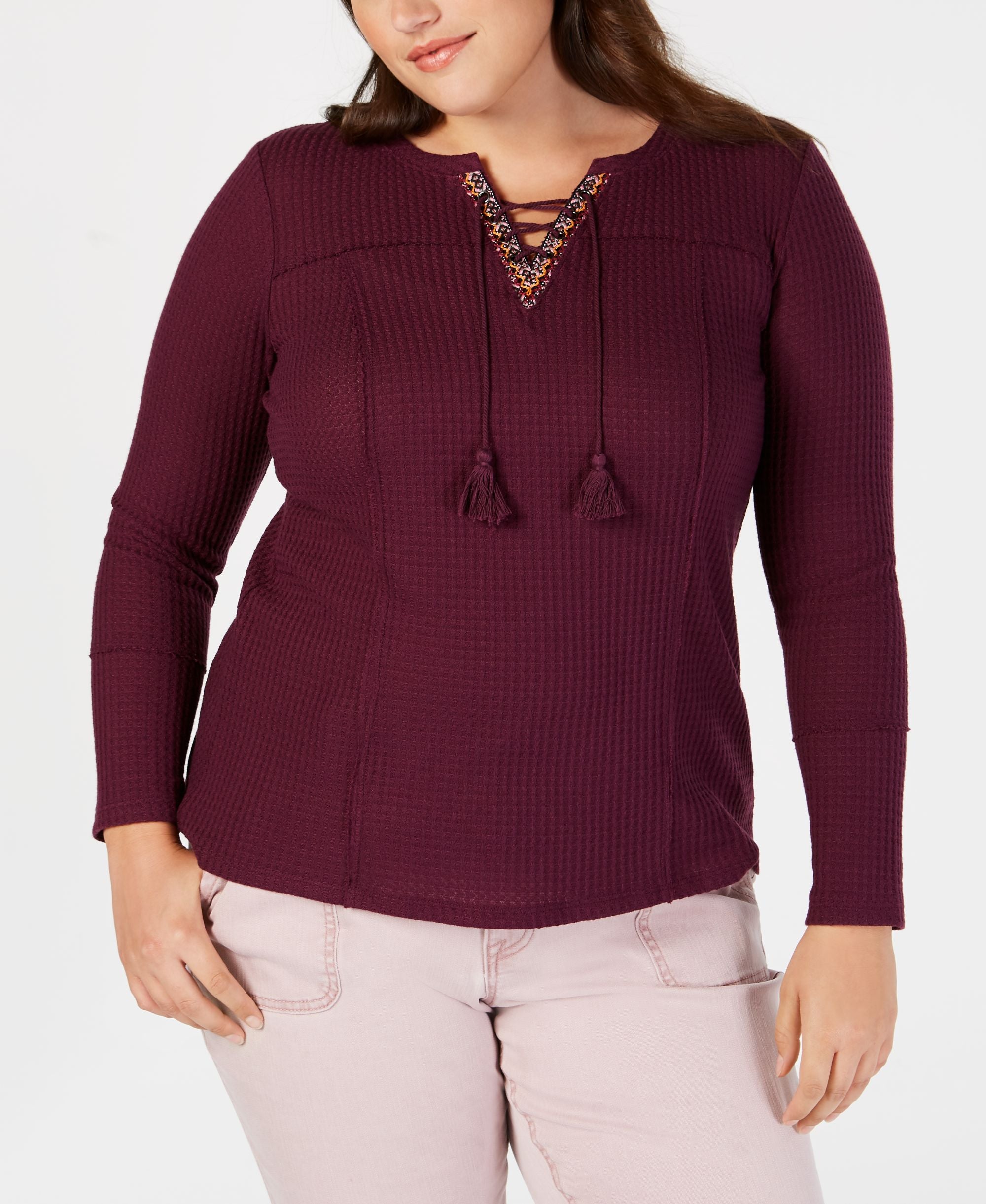 Style & Co Plus Size Lace Up Thermal Top