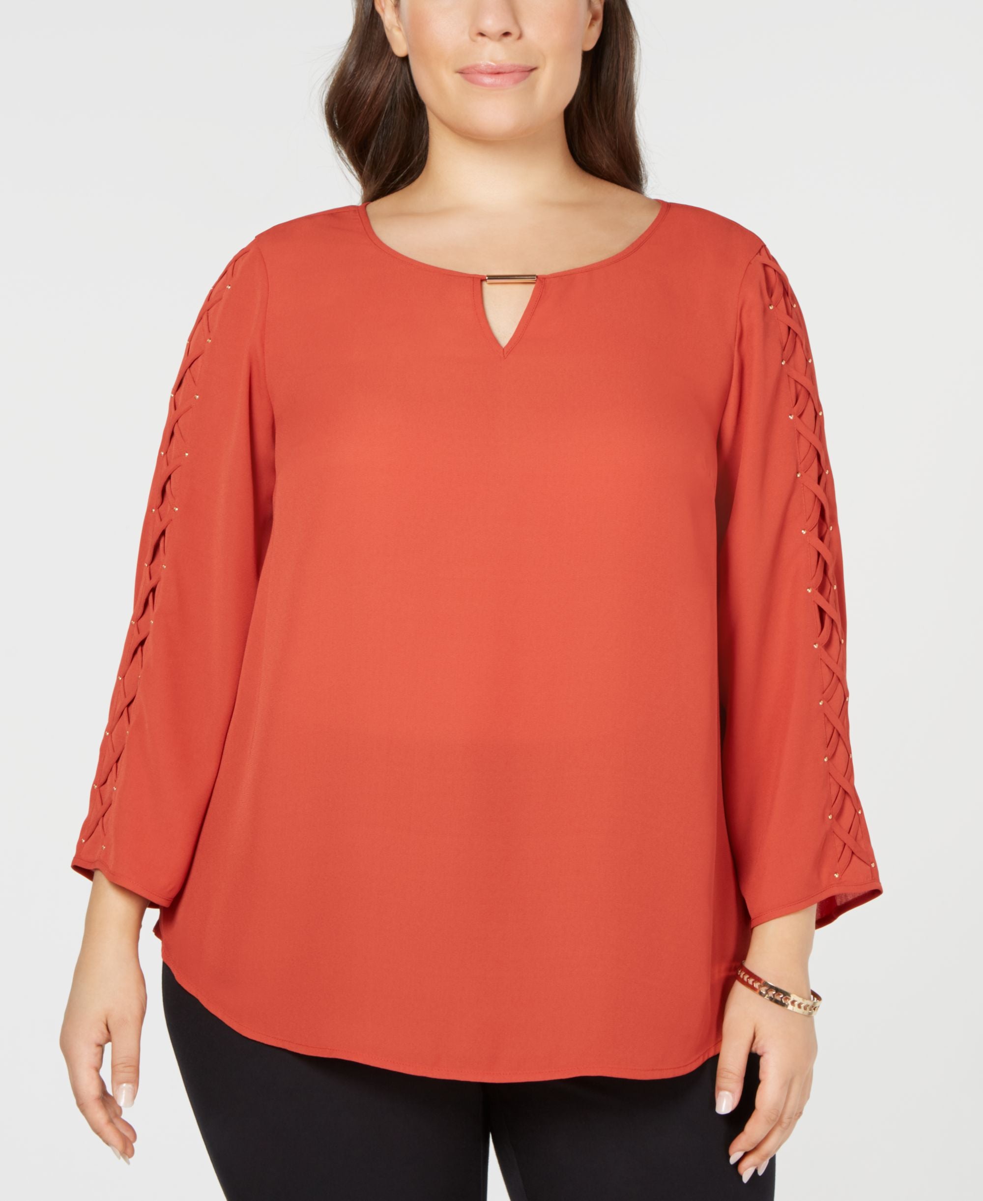 JM Collection Plus Size Lace Up Top