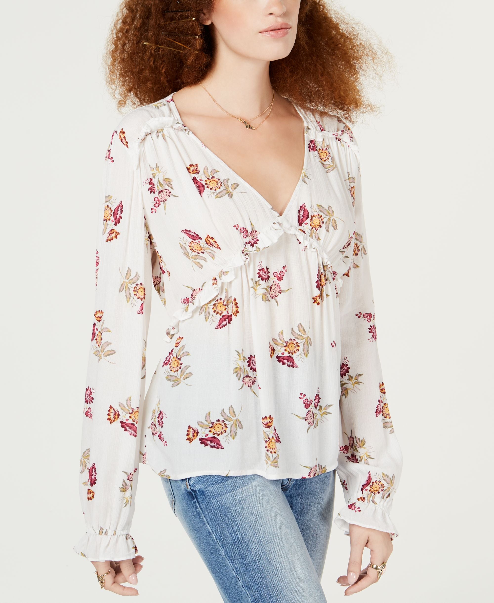 American Rag Juniors Floral Print Ruffle Trim Top