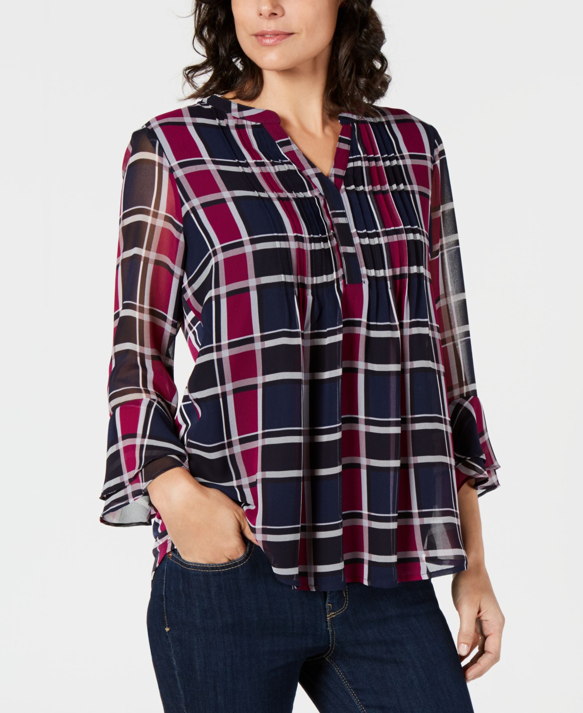 Charter Club Petite Plaid Blouse