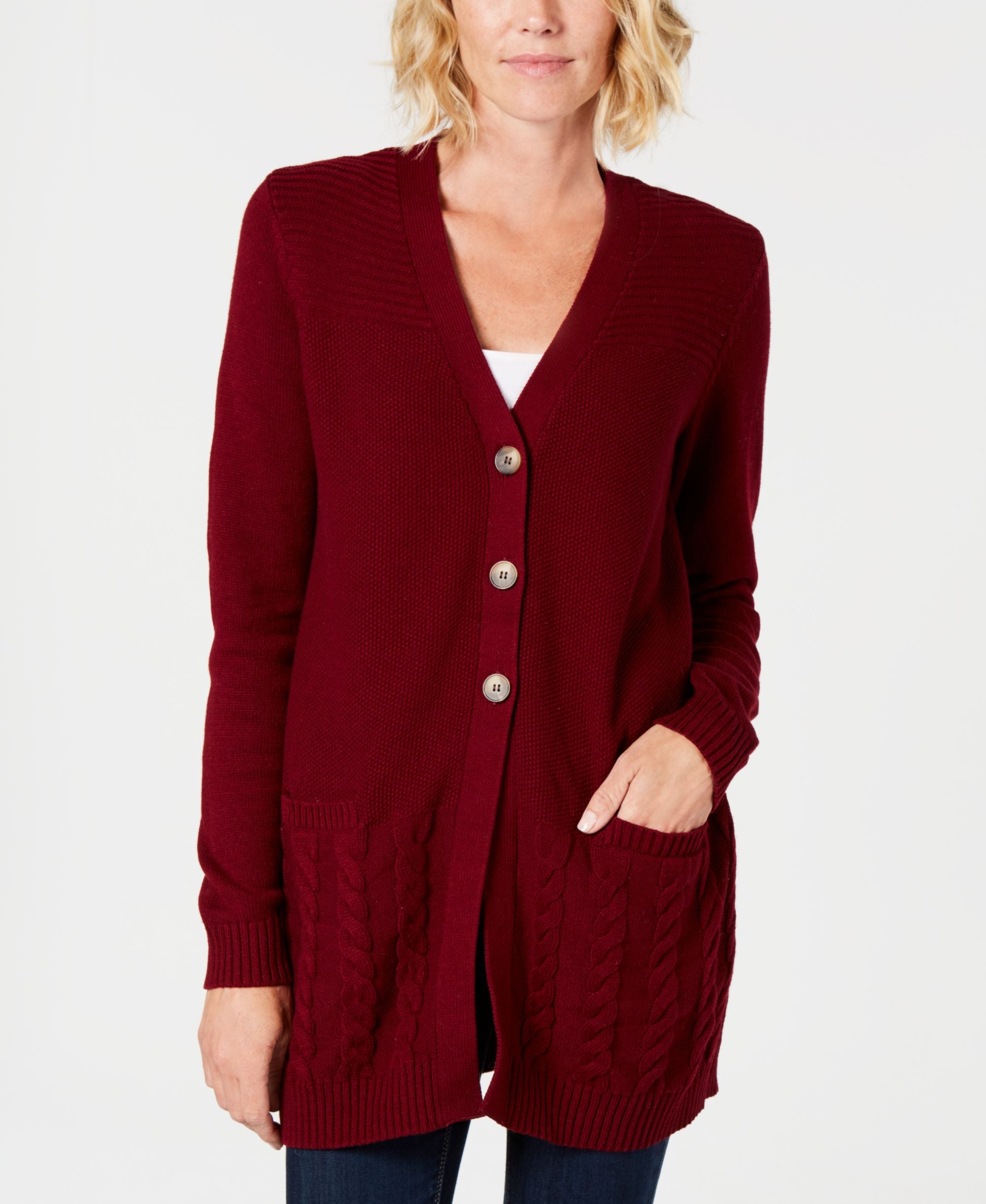 Karen Scott Long Sleeve V Neck Cardigan