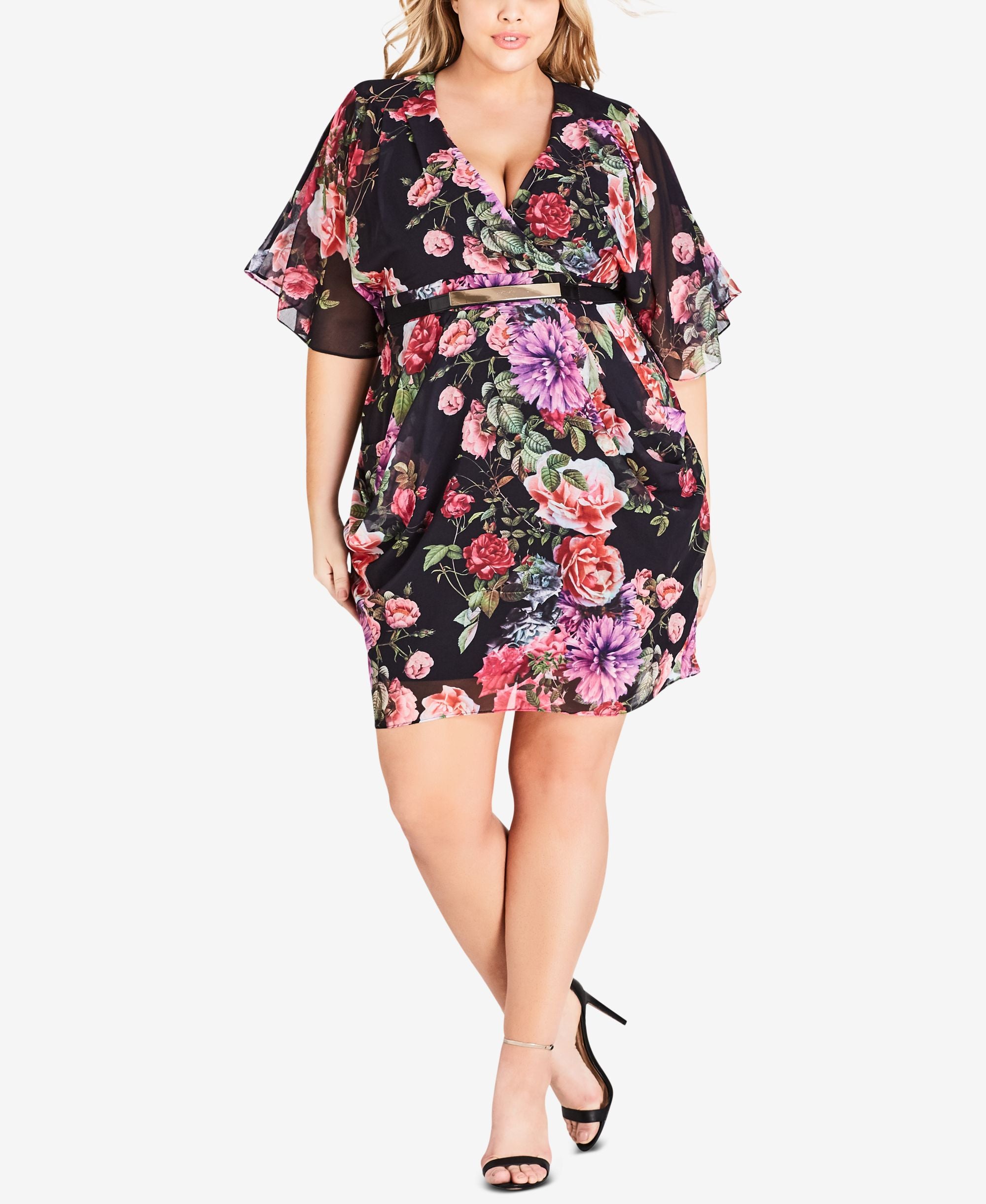 City Chic Trendy Plus Size Chelsea Belted Faux Wrap Dress