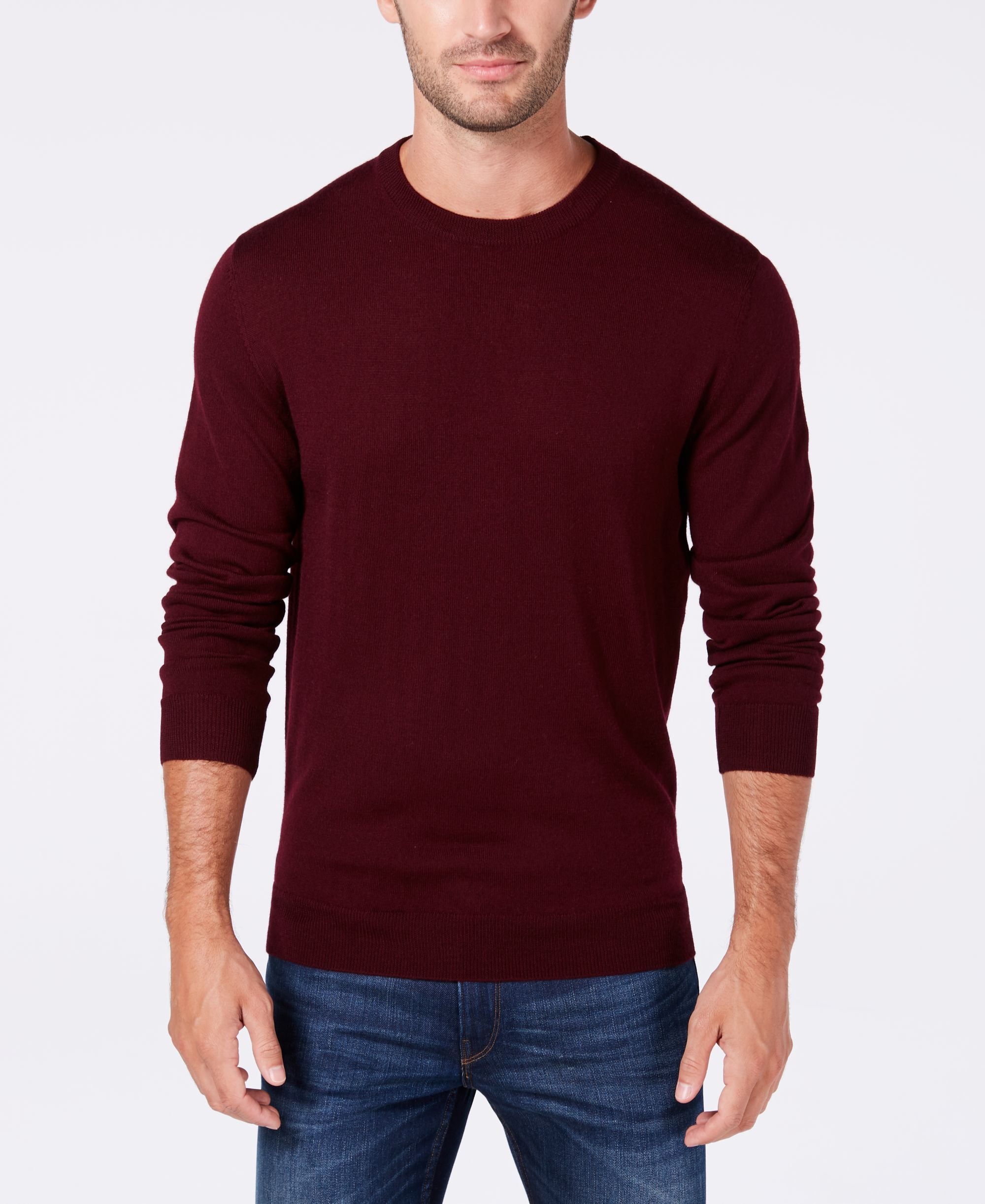 Men's Solid Crew Neck Merino Wool Blend Sweater