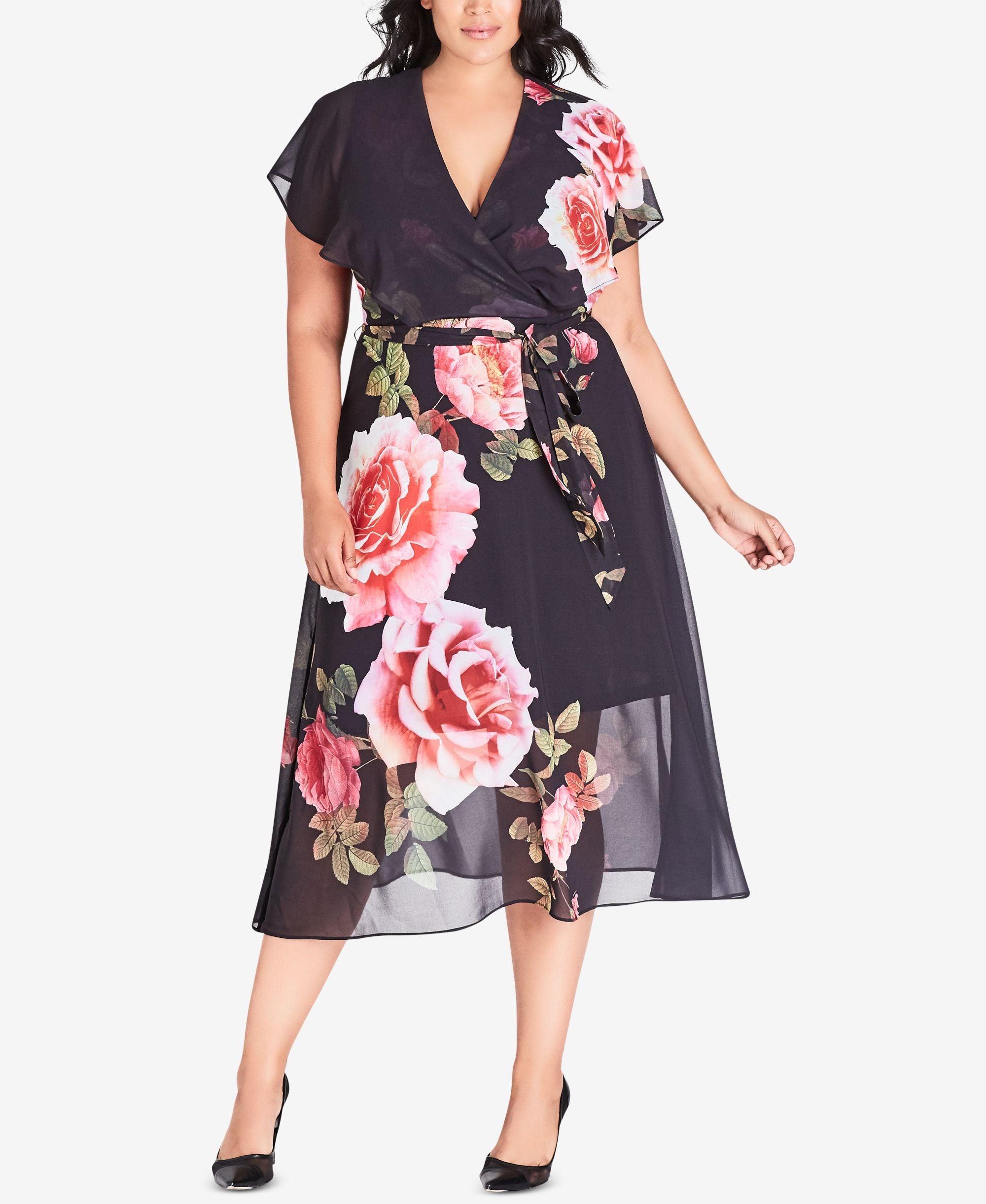 City Chic Trendy Plus Size Chelsea Faux Wrap Cape Dress