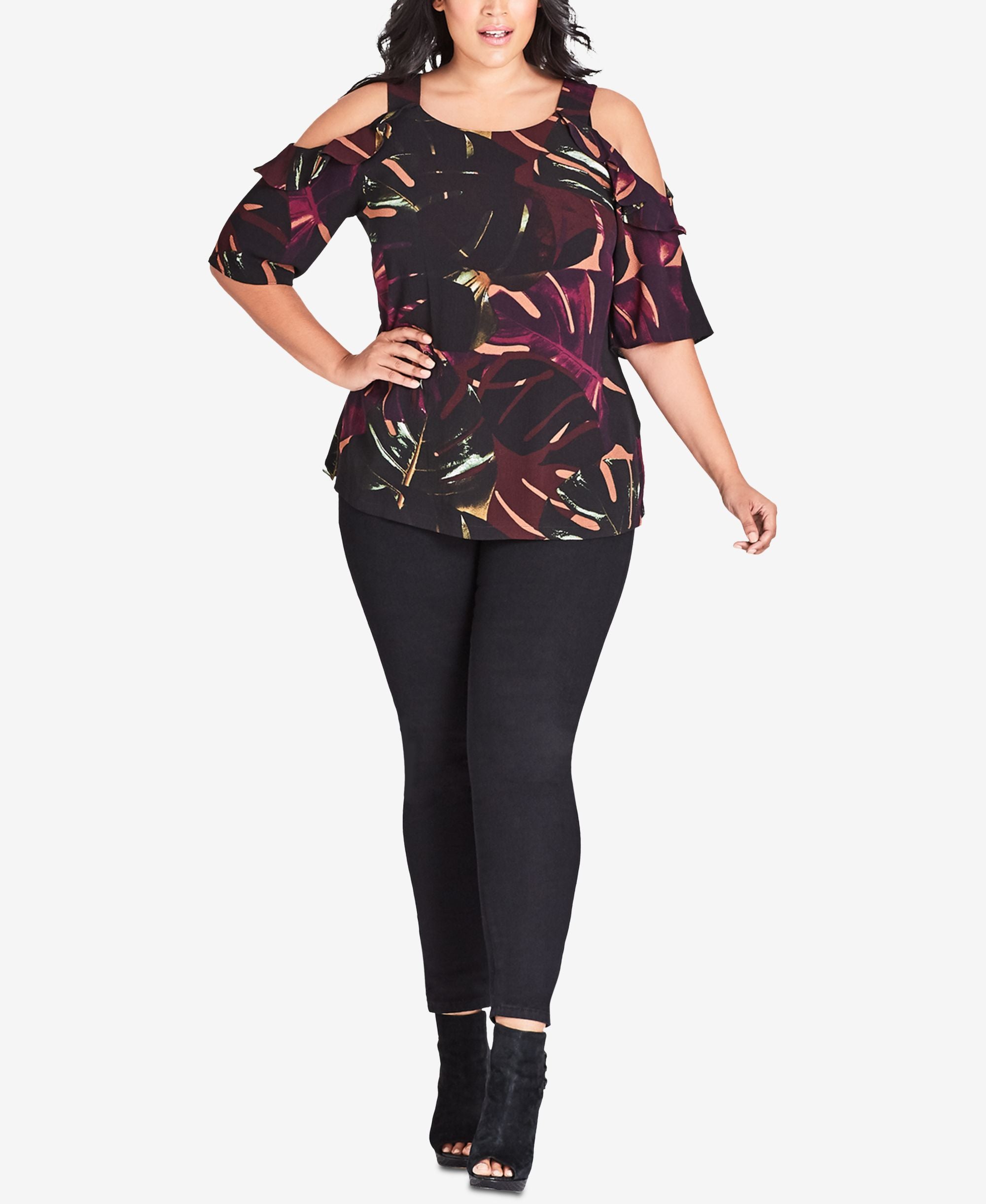 City Chic Trendy Plus Size Printed Cold Shoulder Top