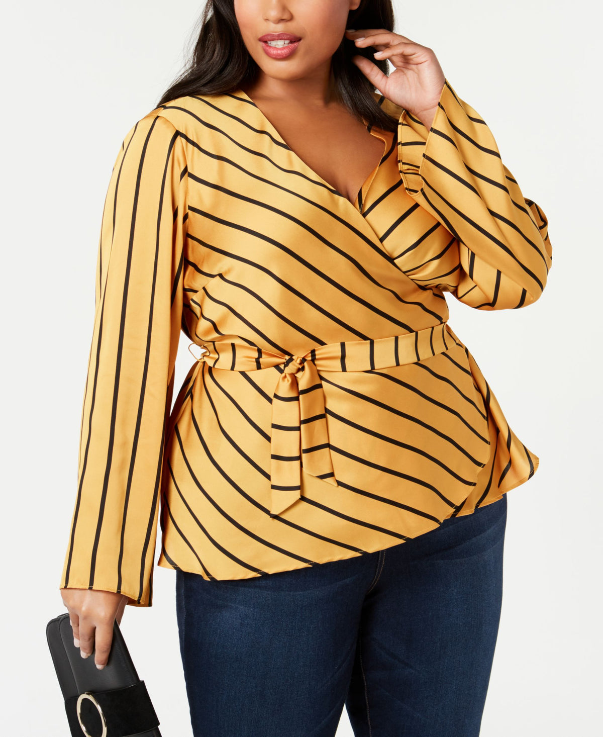 I.N.C. Plus Size Striped Wrap Top