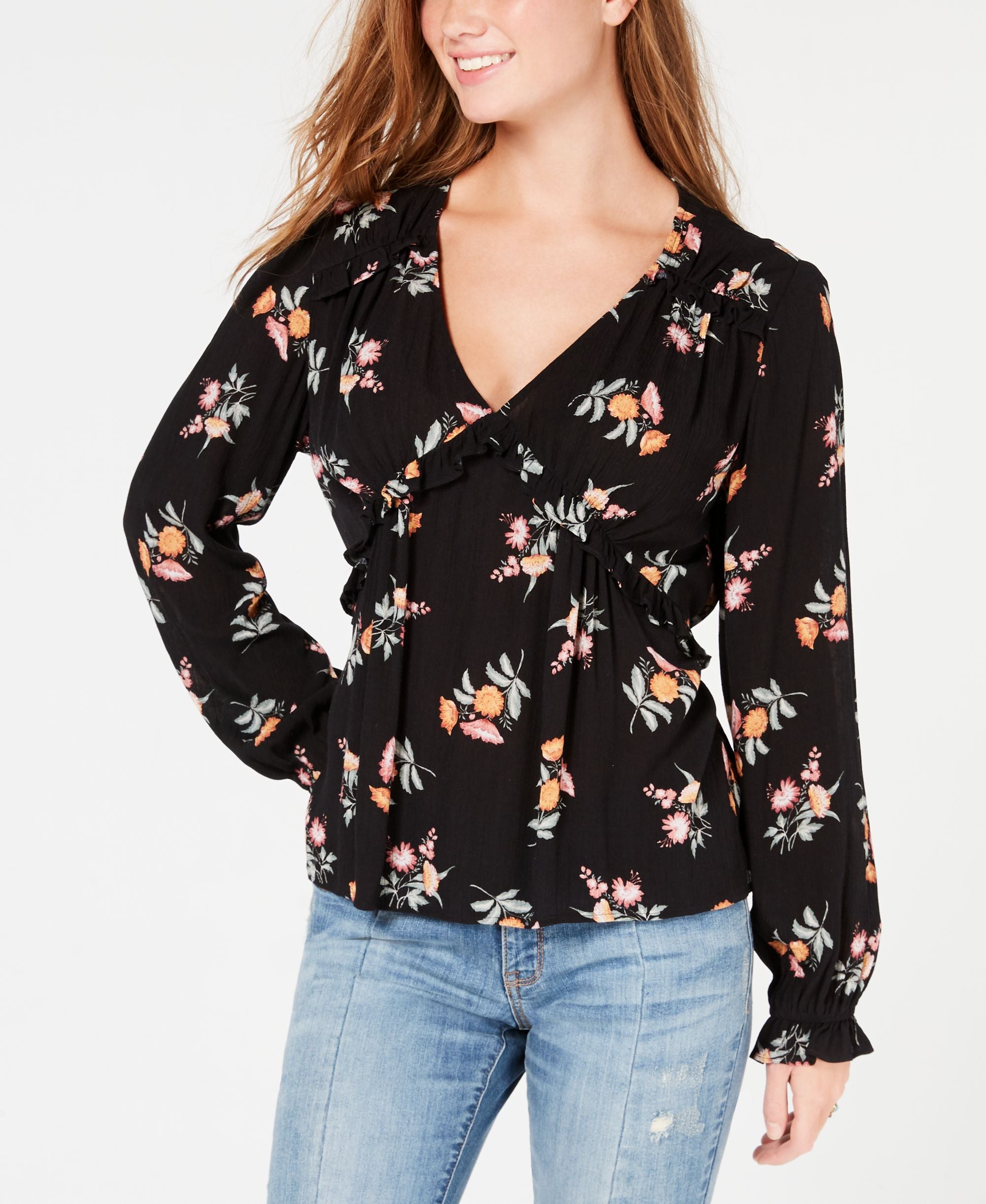 American Rag Juniors V Neck Ruffled Babydoll Top