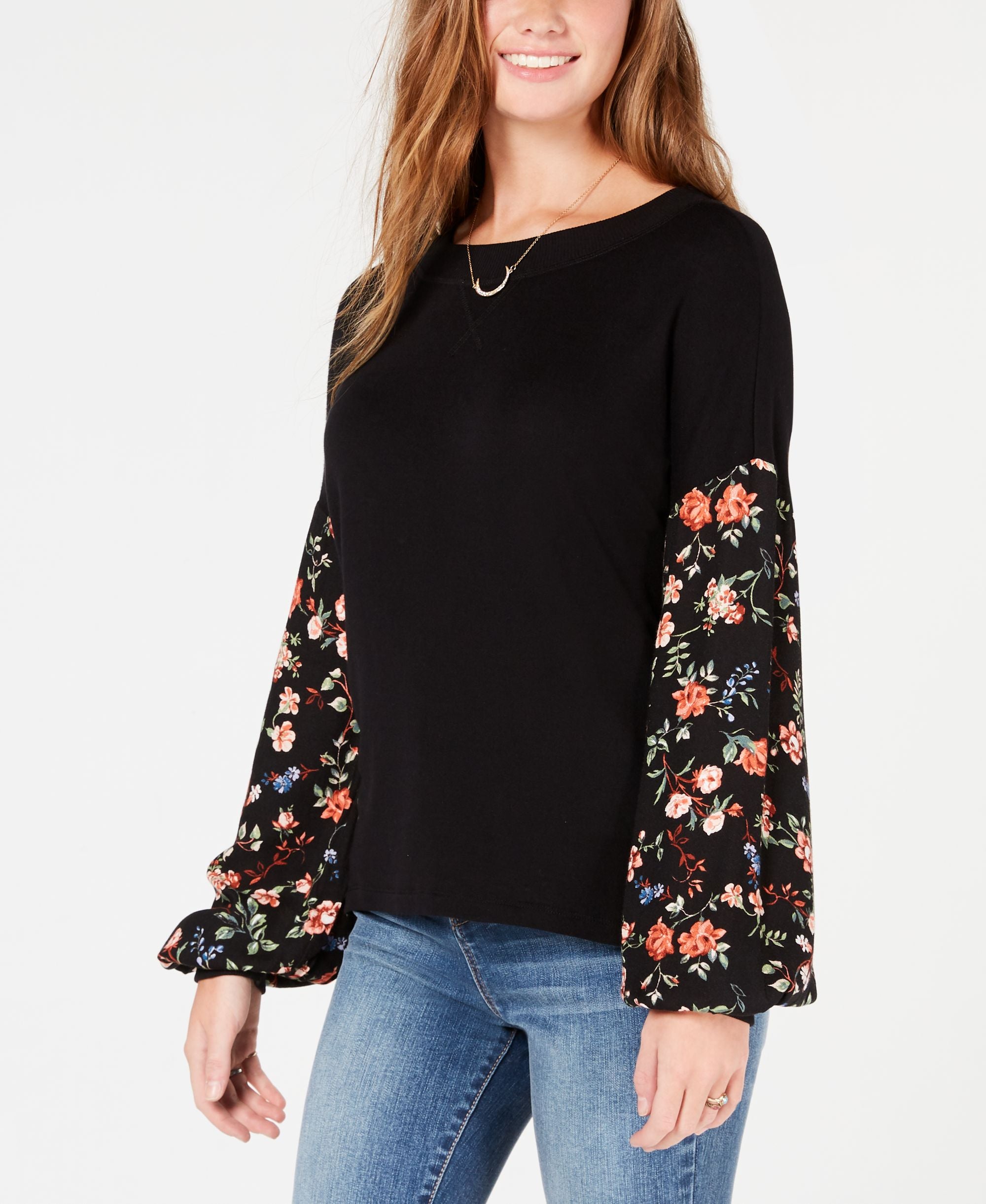 American Rag Juniors Floral Print Contrast Sweater