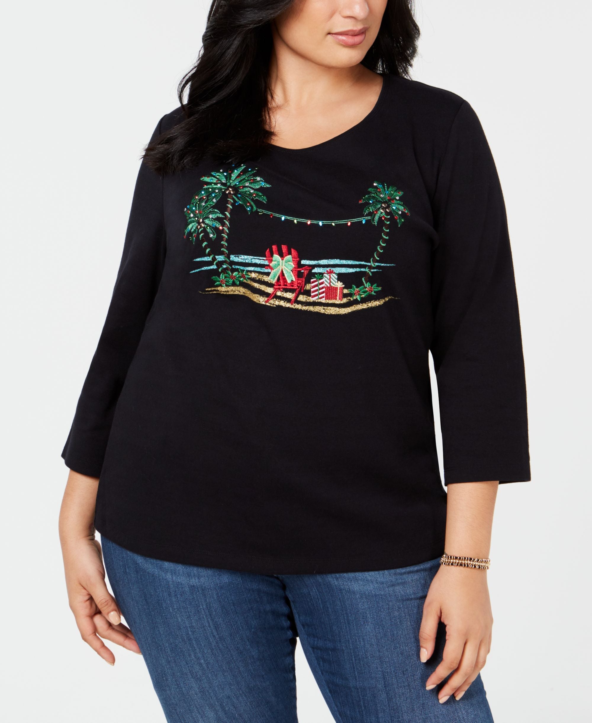 Karen Scott Plus Size Cotton Holiday Beach Graphic T-Shirt