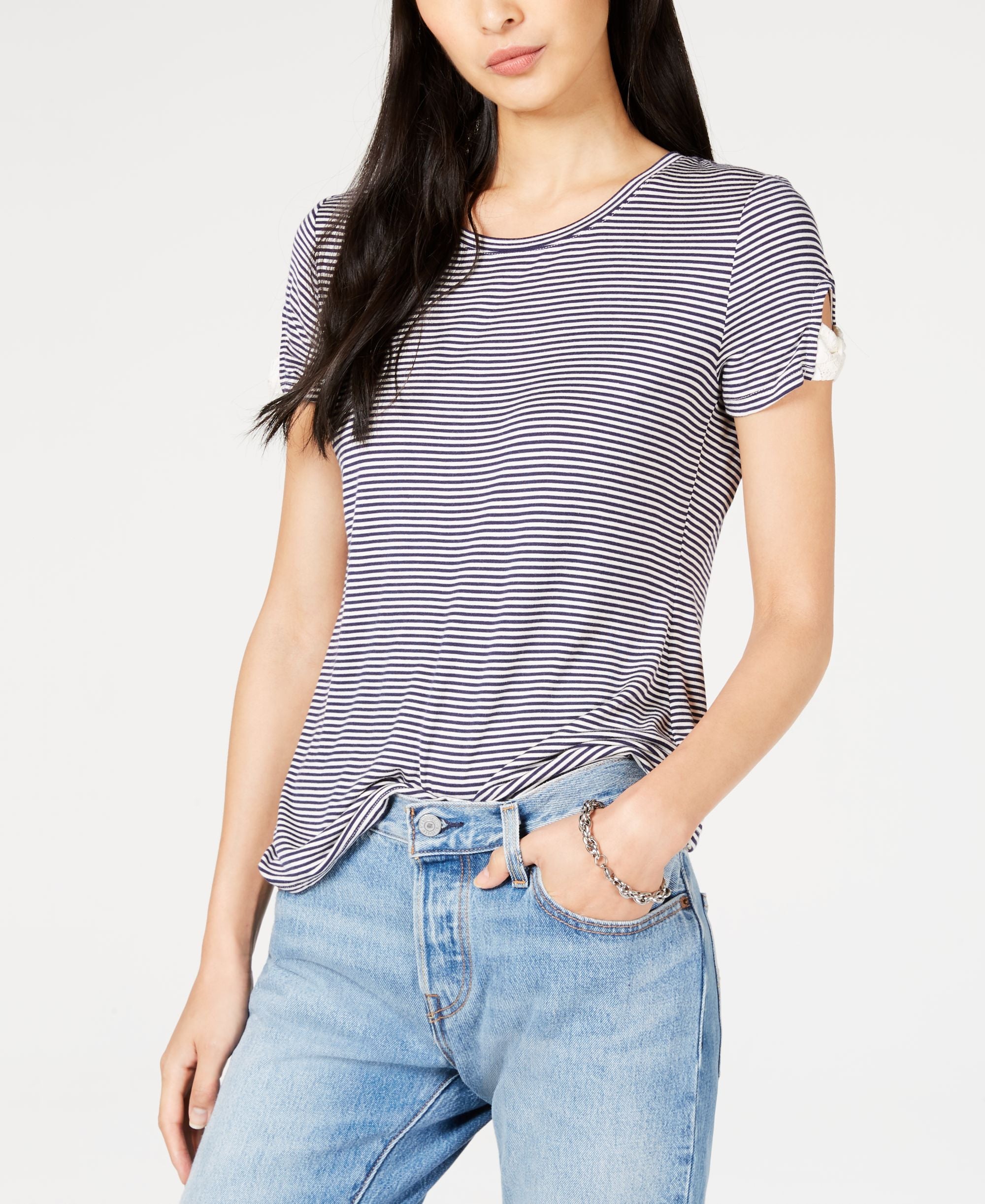Maison Jules Striped Bow Trimmed T-Shirt