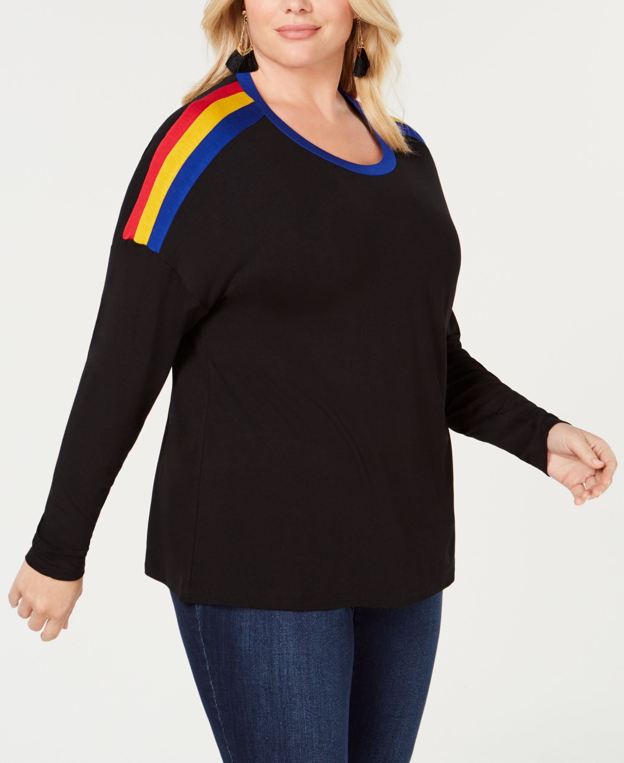 Plus Size Rainbow Trim Top