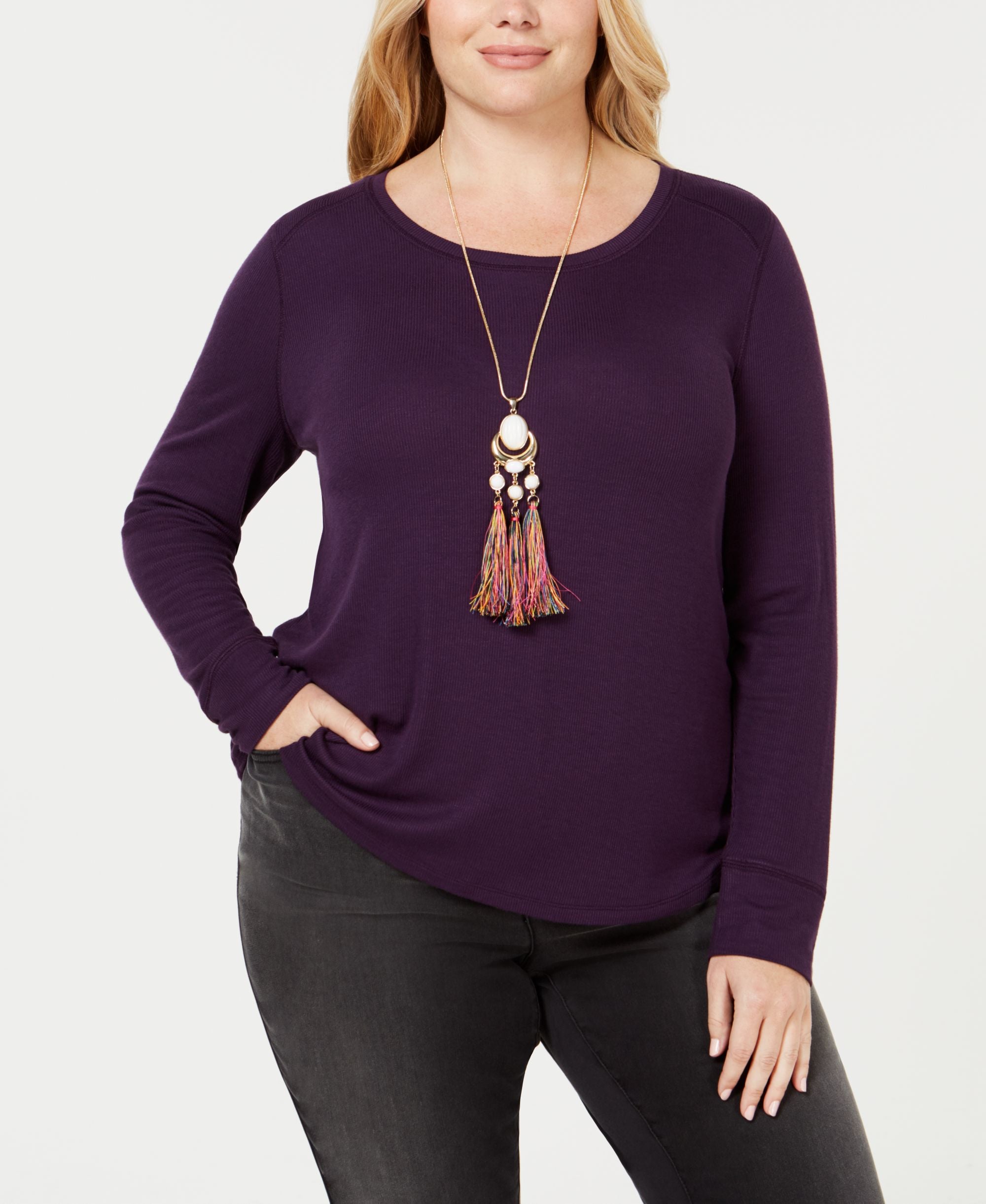 I.N.C. Plus Size Ribbed Shirttail Top