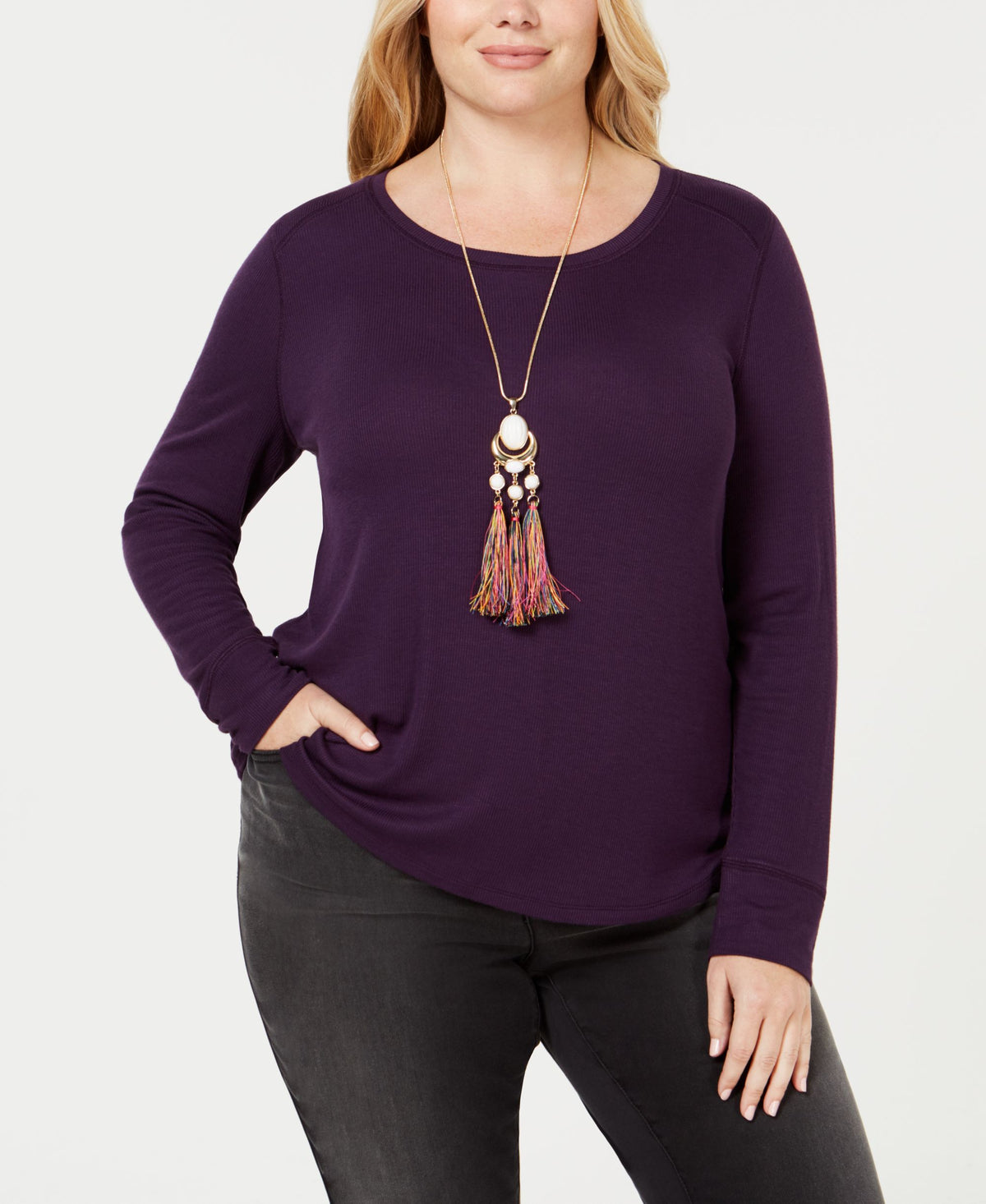 I.N.C. Plus Size Ribbed Shirttail Top