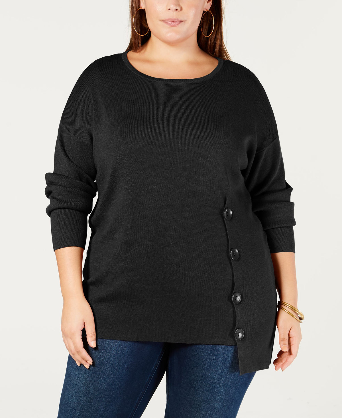 NY Collection Plus Size Side Button Sweater