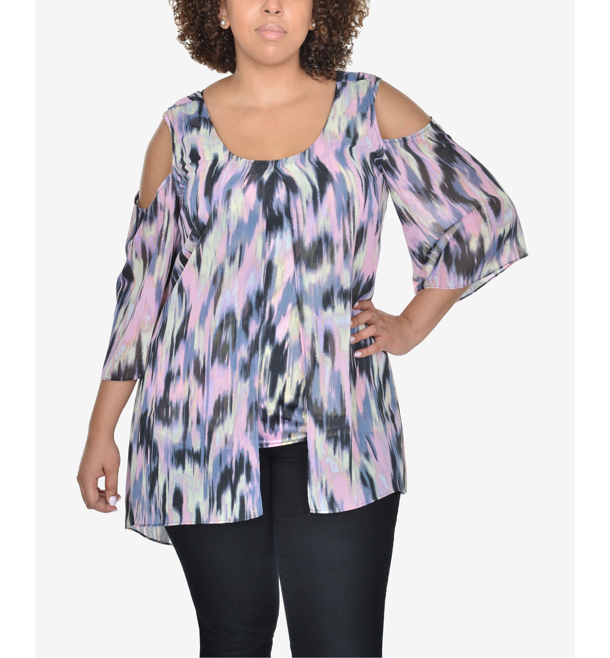 NY Collection Plus Size Layered Cold Shoulder Tunic