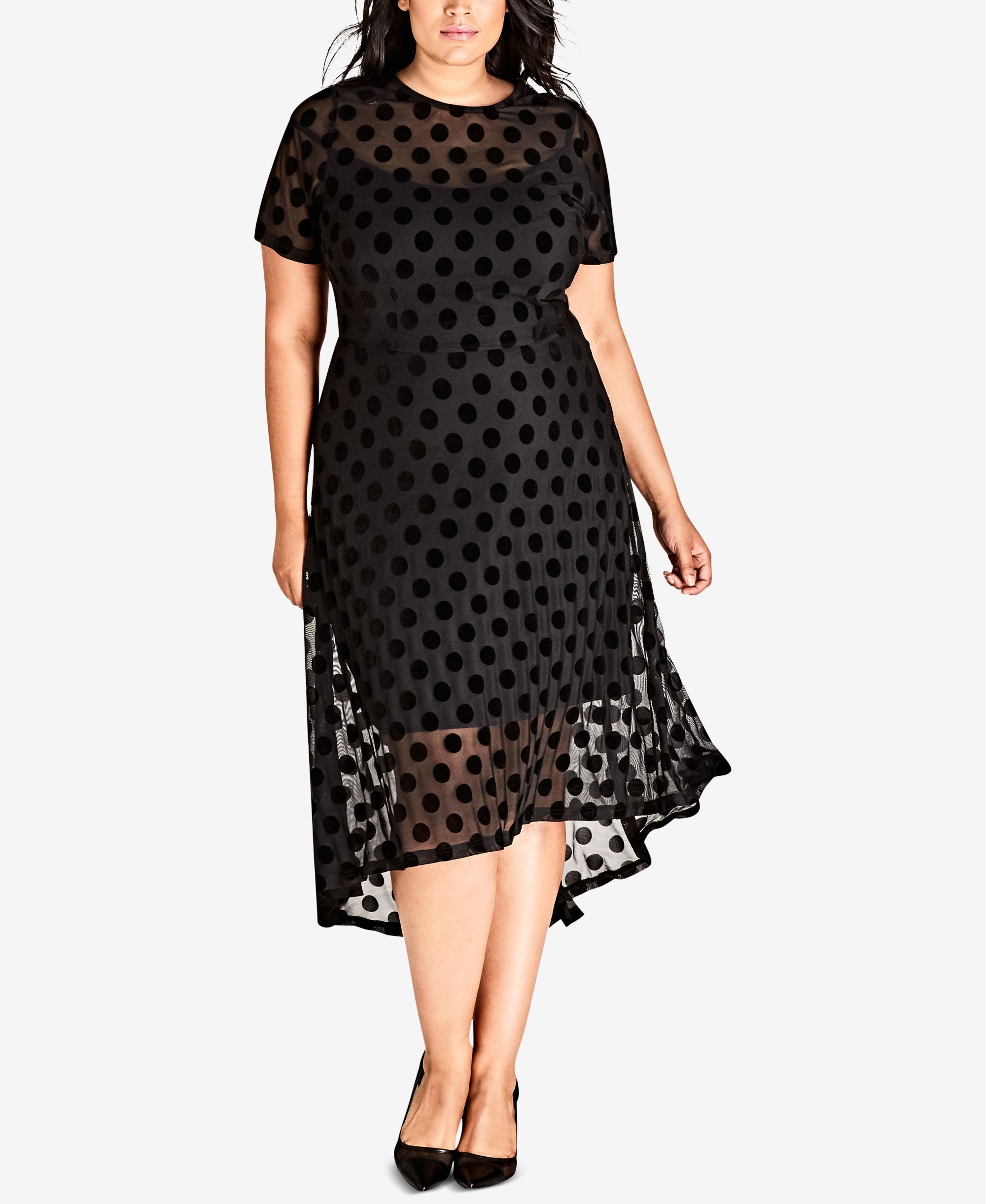 City Chic Trendy Plus Size Sheer Dot High Low Dress